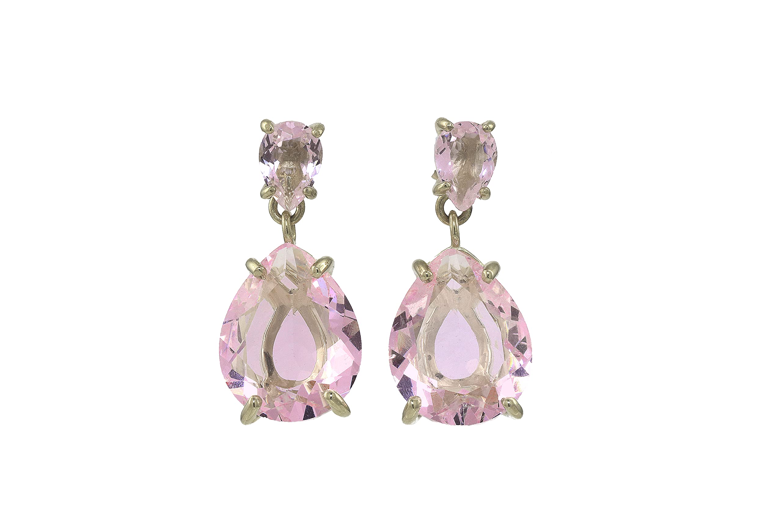 Rose Quartz Dangle Earrings for Women - Handmade Double Gem Pear Drop Earrings, Statement Stud Crystal Jewelry | Perfect for Weddings, Parties & Everyday Elegance