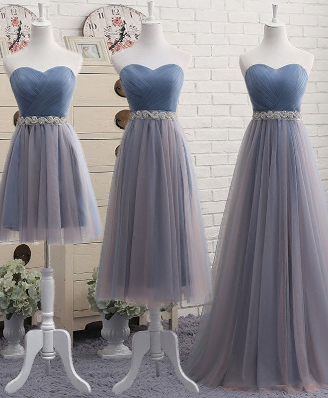 Elegant Gray Blue Tulle Prom Dress for Women - A-Line Bridesmaid Gown for Weddings, Parties & Special Occasions