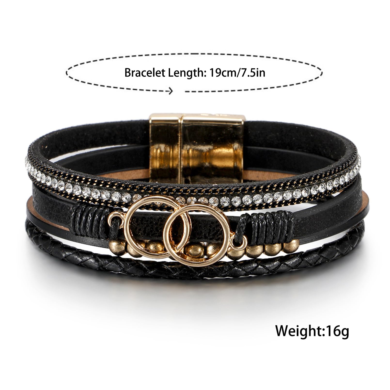 LSxAB Gold Tone Multi-Layer Leather Wrap Bracelet for Women - Bohemian Braided Wristbands for Girls, Birthday Gift, Fashion Jewelry Accessories | Perfect for Casual Wear, Parties, and Everyday Style