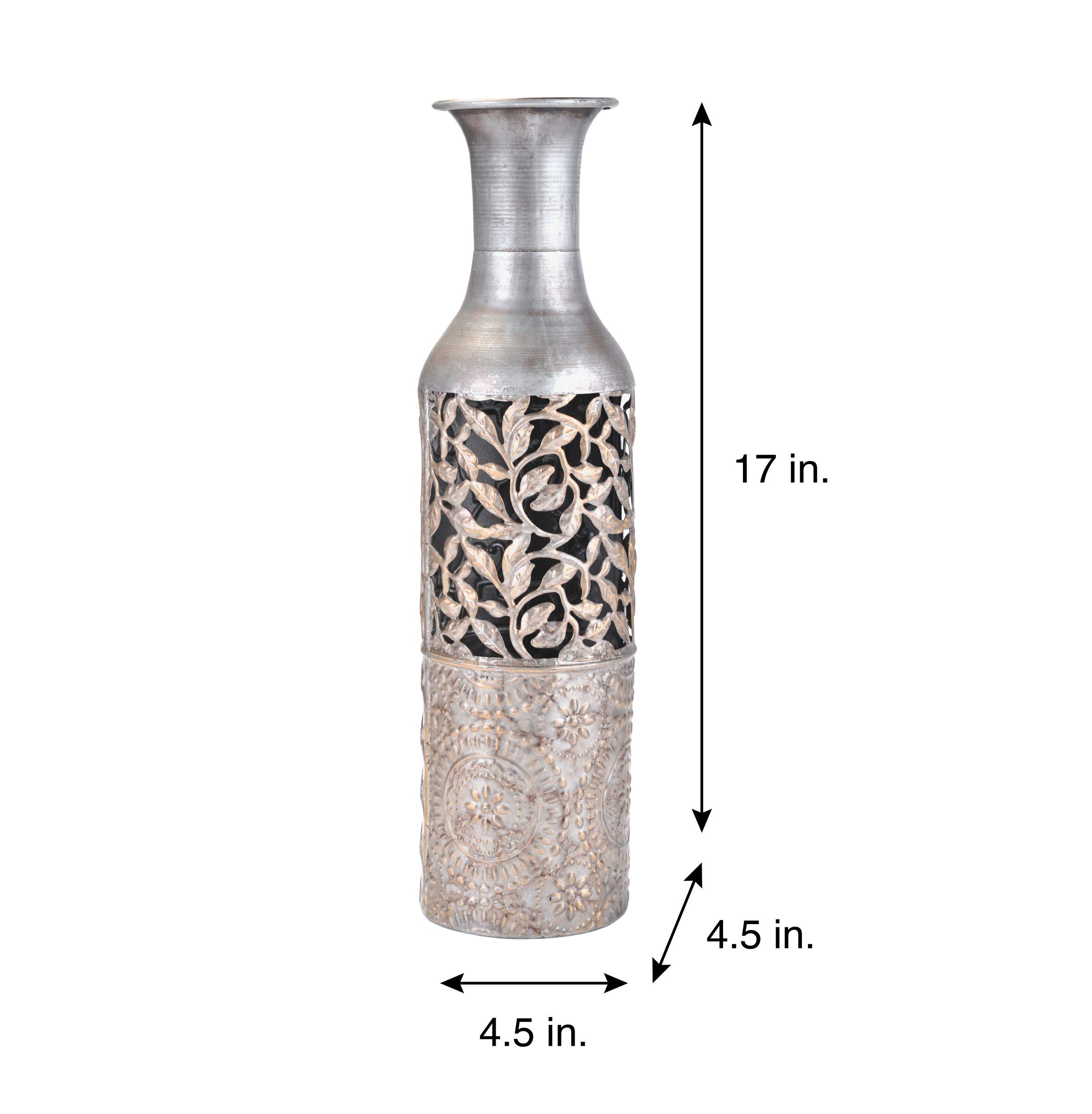 Elements 5181406 Embossed Decorative Metal Vase - 17 Inch Silver Flower Vase for Home Decor, Wedding Centerpiece & Luxury Table Decorations