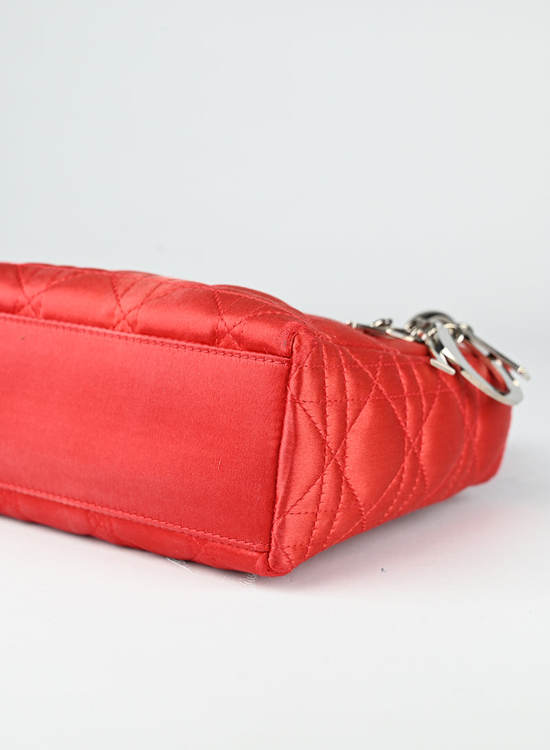 Dior Lady Dior Mini Coral Satin Handbag - Luxury Crossbody Bag for Women, Perfect for Evening Parties & Special Occasions