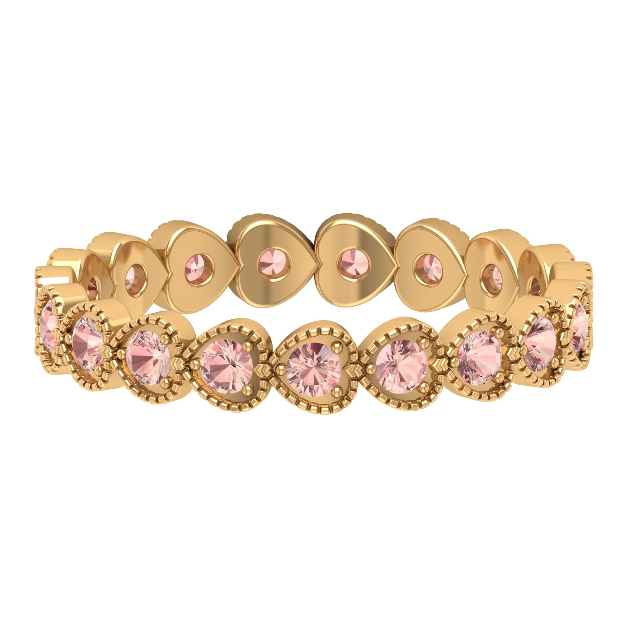 0.50 CT Heart-Shaped Morganite Eternity Ring for Women - 14K Solid Gold with Milgrain Detailing - Perfect for Weddings, Anniversaries, and Special Occasions