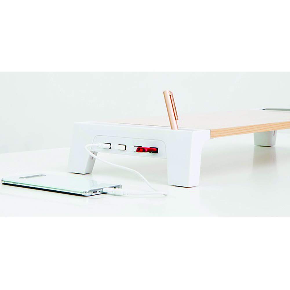 Maple Wood Monitor Stand with 4-Port USB Hub - Ergonomic Desktop & Laptop Organizer for Home Office, Gaming Setup, and Workspace Organization