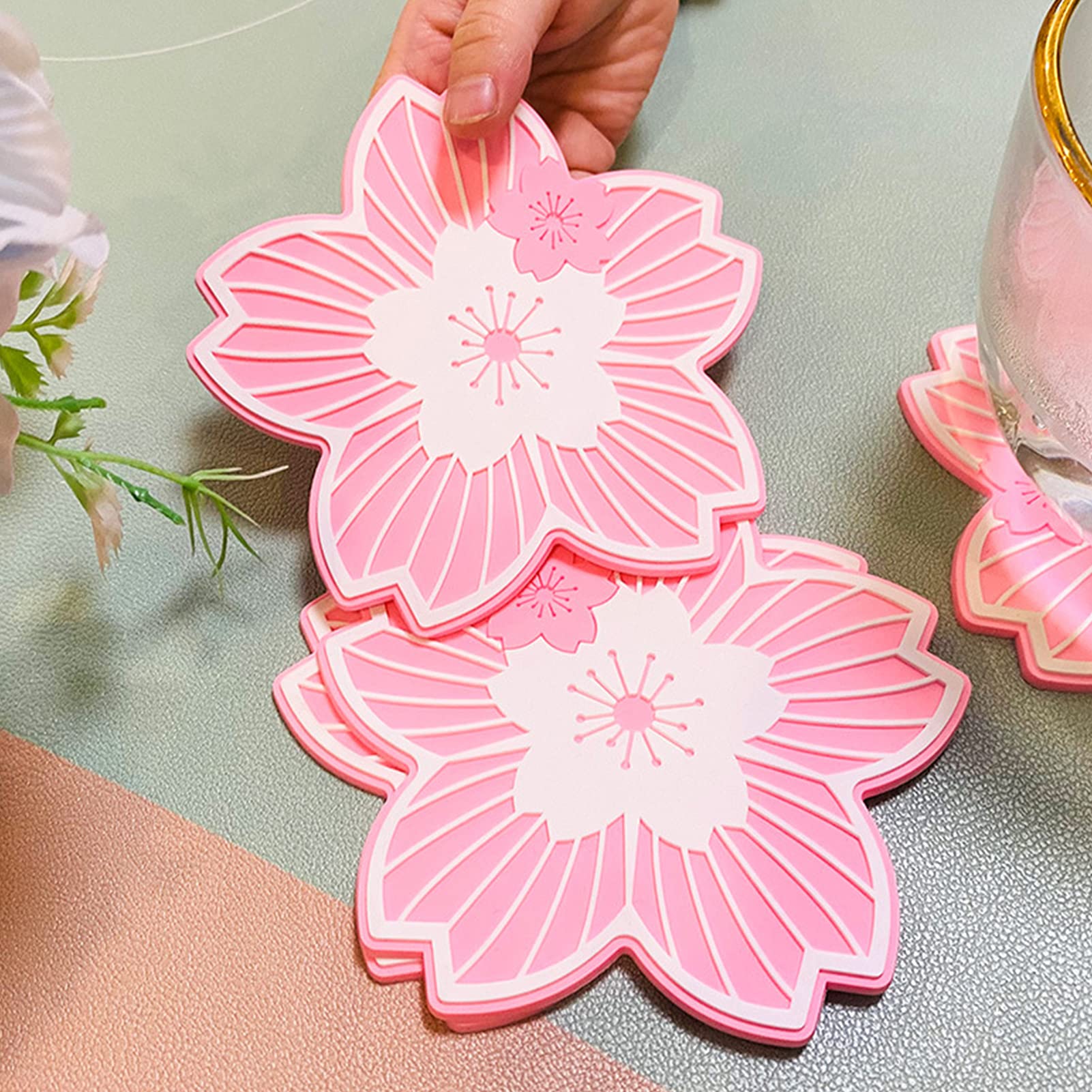Walbest Sakura Coaster - Pink Cherry Blossom Cup Mat for Coffee & Drinks - Home & Office Decor