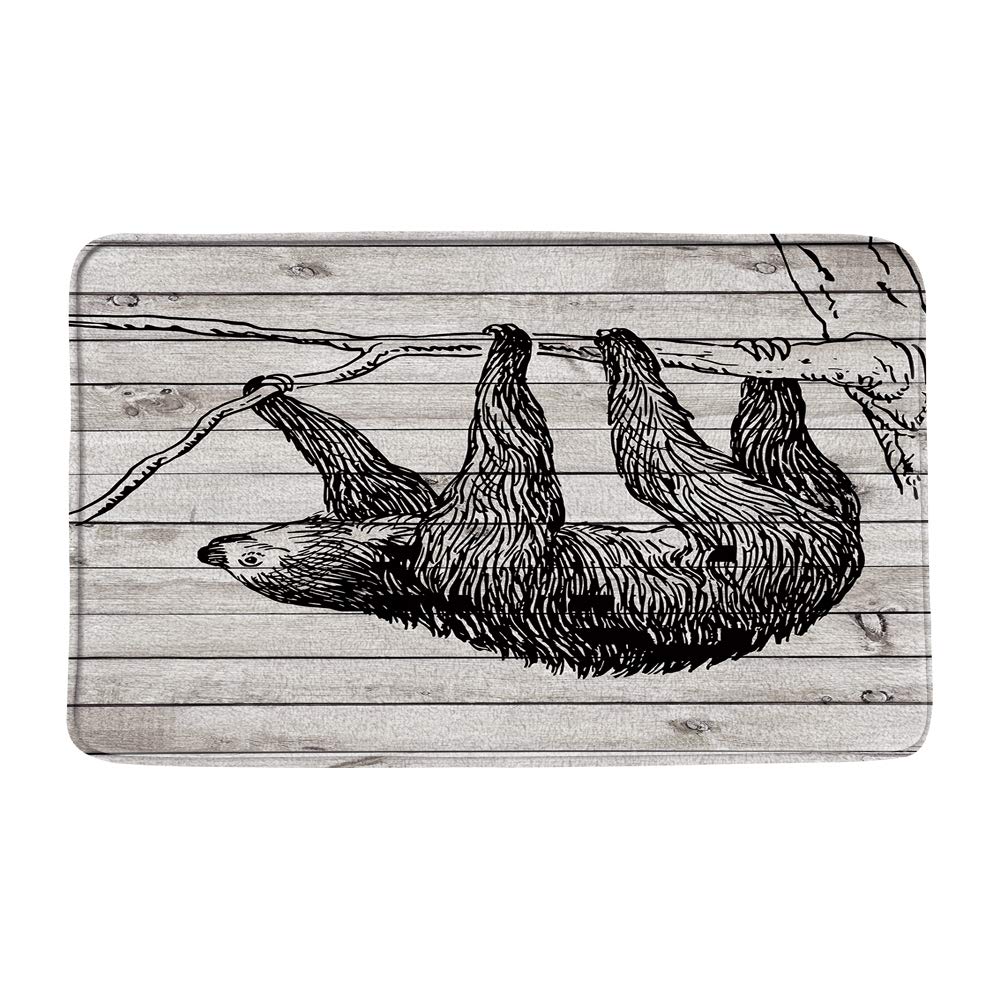 Sloth Bath Mat - Absorbent Farmhouse Bathroom Rug with Rustic Wooden Board Design, Non-Slip Funny Wild Animal Floor Carpet for Kids & Adults, 16x24 Inch - Perfect for Bathroom, Bedroom, and Entryway Decor