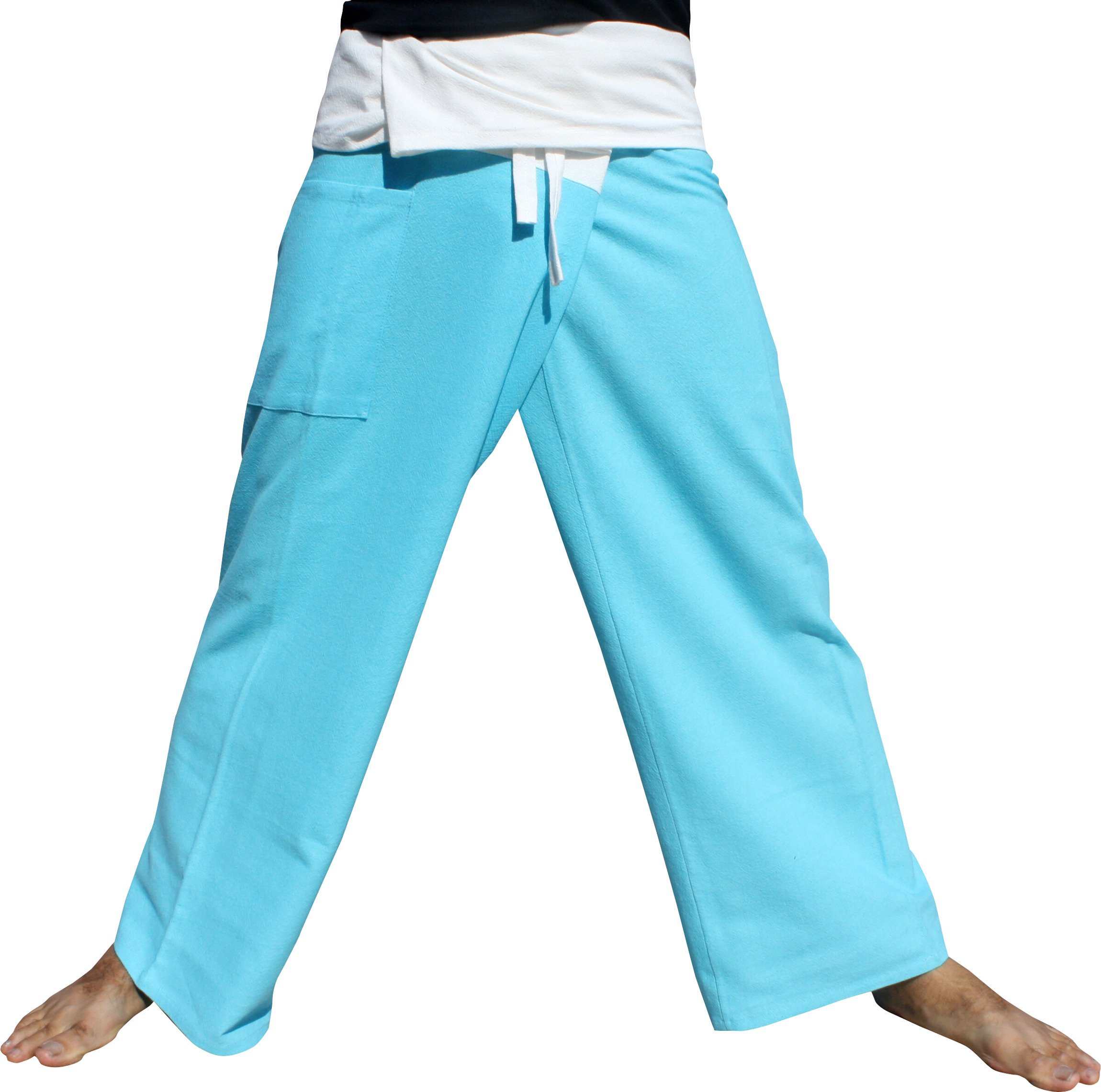RaanPahMuang Premium Cotton Two-Tone Thai Fisherman Pants for Men & Women - Comfortable Elastic Waist Wrap Pants for Yoga, Beach, Travel and Casual Wear