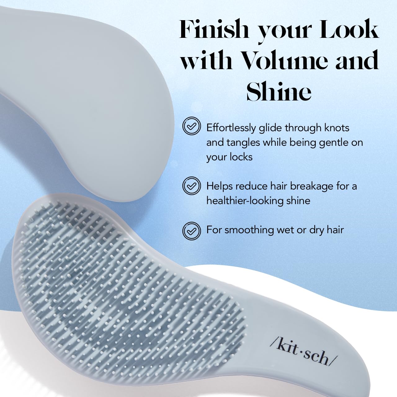 Kitsch Detangling Hair Brush for Curly & Straight Hair - Wet & Dry Use with Flexible Bristles - Hairbrush for Women, Men & Kids - Perfect for Shower, Travel & Daily Styling - Haze Blue