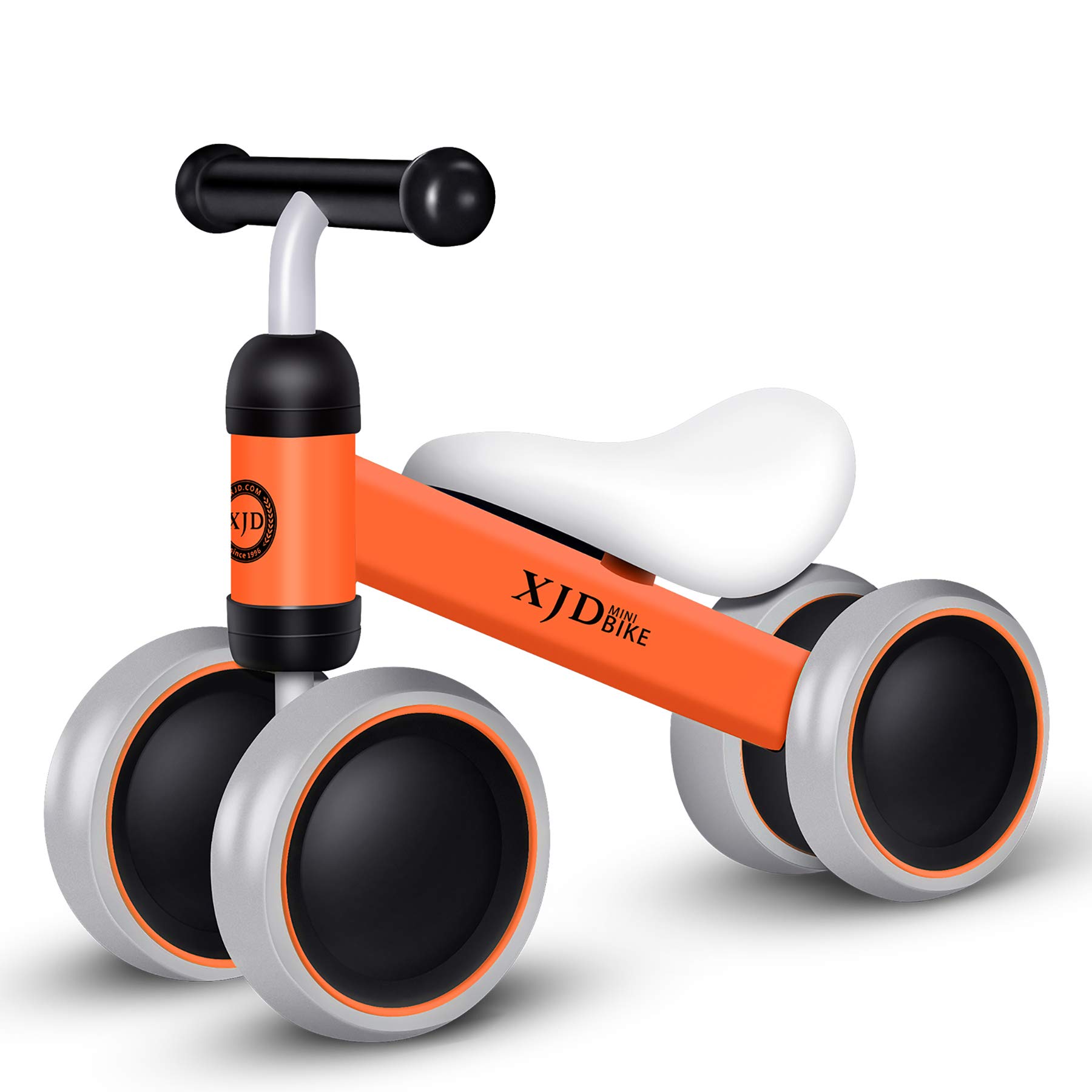 XJD Baby Balance Bike for 1-2 Year Old Boys & Girls | No Pedal 4-Wheel Toddler Bike | First Bike & Birthday Gift for 10-24 Months | Kids Walker Toy for Indoor & Outdoor Play (Orange)