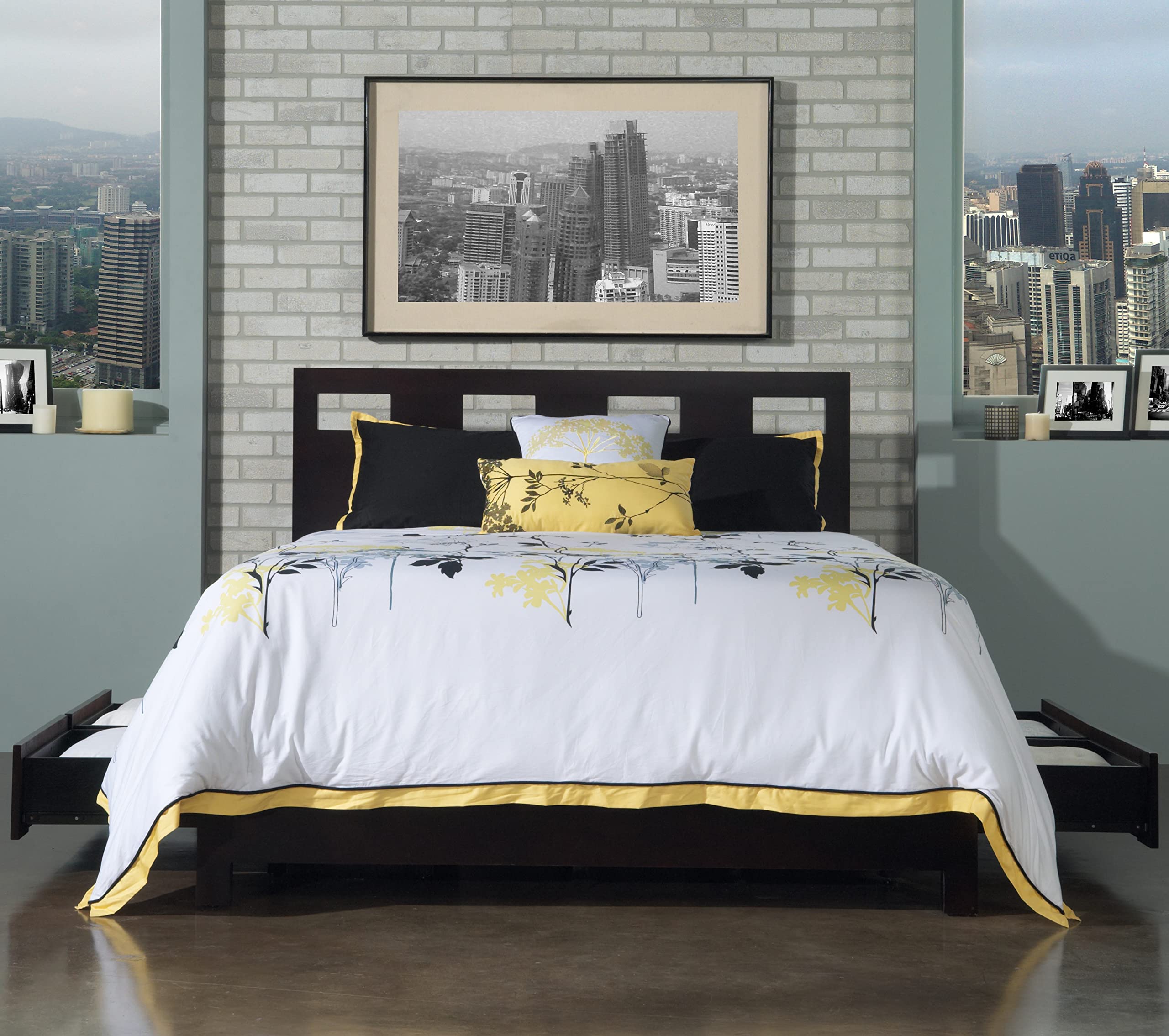 Modus Furniture Solid Wood 2-Side Storage Bed Frame, Full Size, Riva Espresso Finish - Space Saving Bedroom Furniture for Small Rooms & Guest Rooms