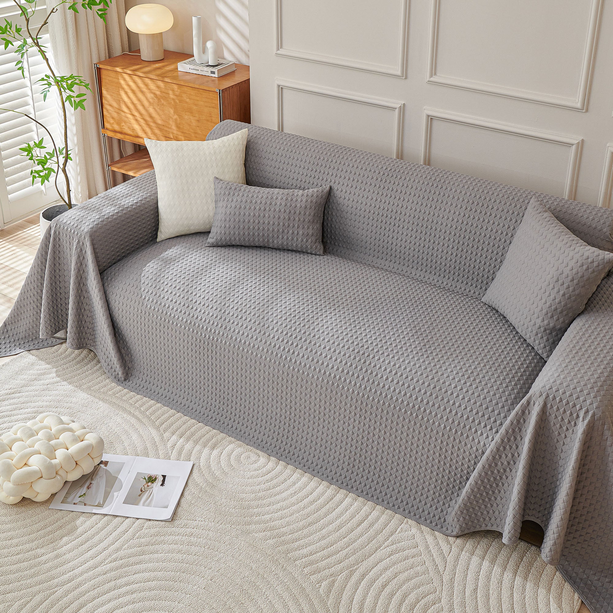 Modern Cooling Woven Textured Sofa Cover - Soft, Durable & Pet-Friendly Couch Protector | Minimalist Design, Easy to Install | Perfect for Living Room, Bedroom & Home Decor
