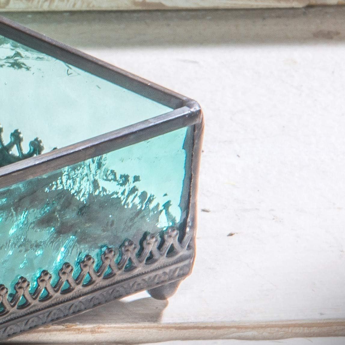 Turquoise Blue Glass Tray with Mirrored Bottom - Jewelry & Makeup Organizer for Bathroom Vanity & Dresser