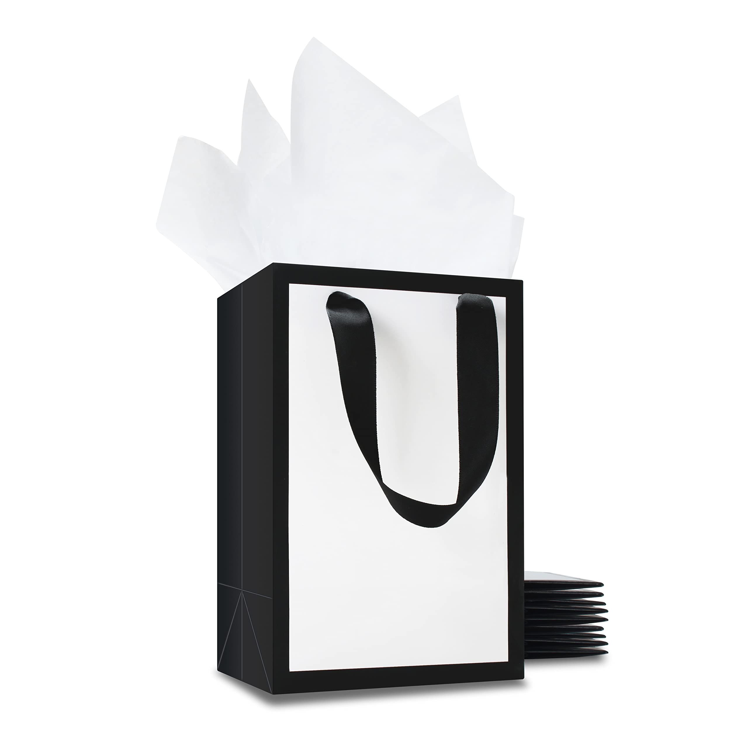 YACEYACE 10-Pack Black & White Gift Bags with Tissue Paper - 5.25