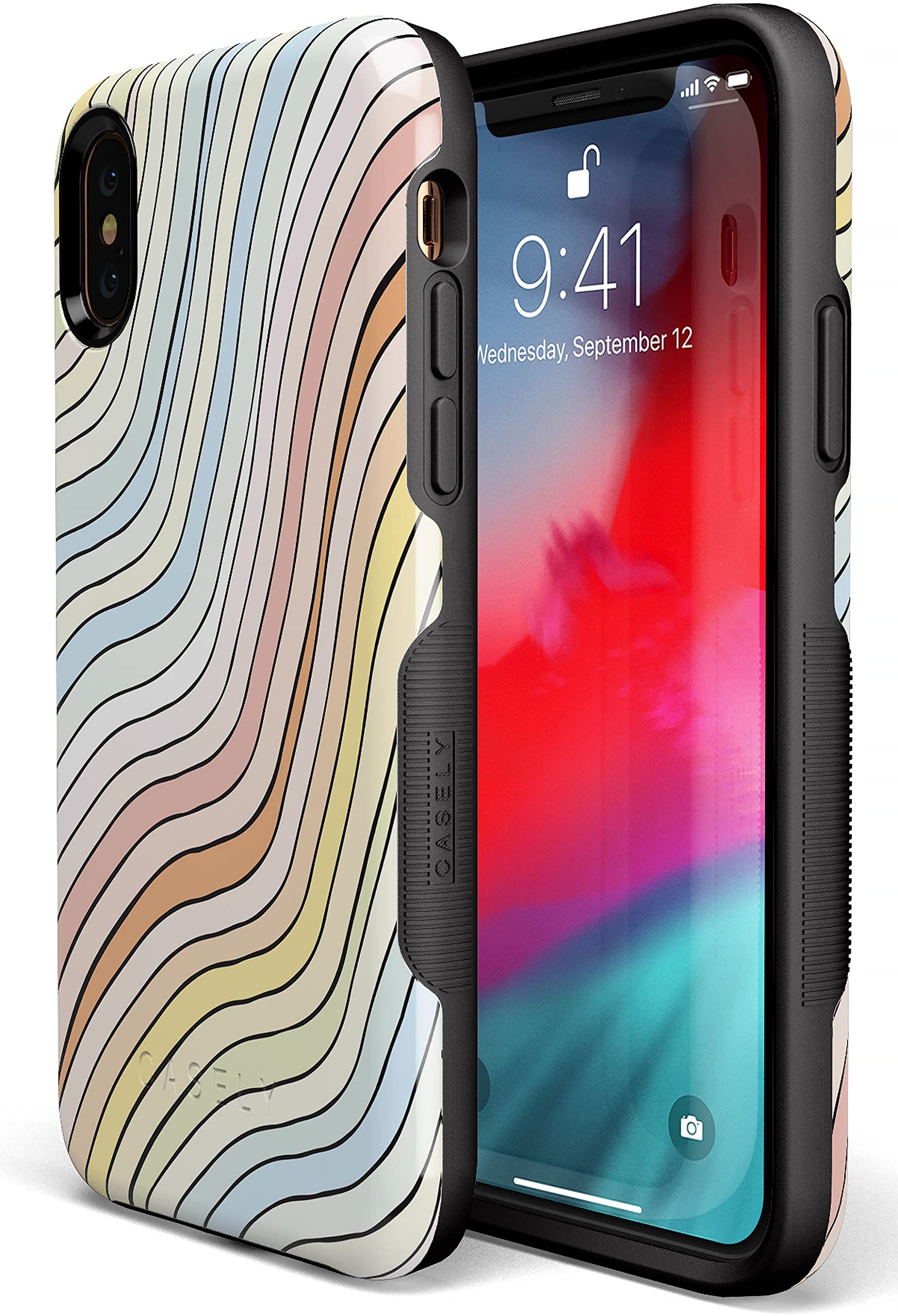 Casely iPhone X/XS Case - Pastel Rainbow Lined Protective Cover | Shockproof & Slim Design | Perfect for Beach, Travel & Everyday Use