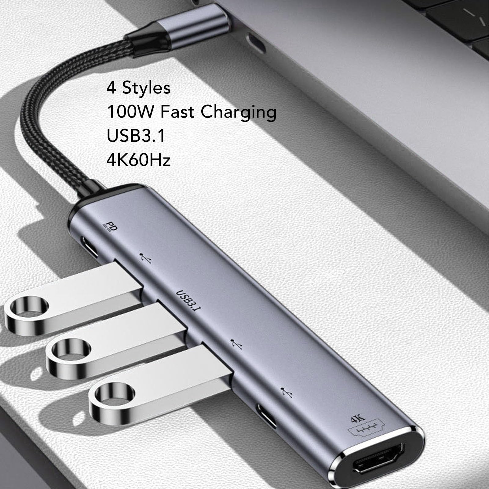 6-in-1 USB C Hub with 4K HDMI, 2 USB 2.0 Ports, USB 3.1, USB-C & PD Charging - Multi-Port Docking Station for MacBook, Laptop, Tablet - Perfect for Home Office, Travel & Remote Work
