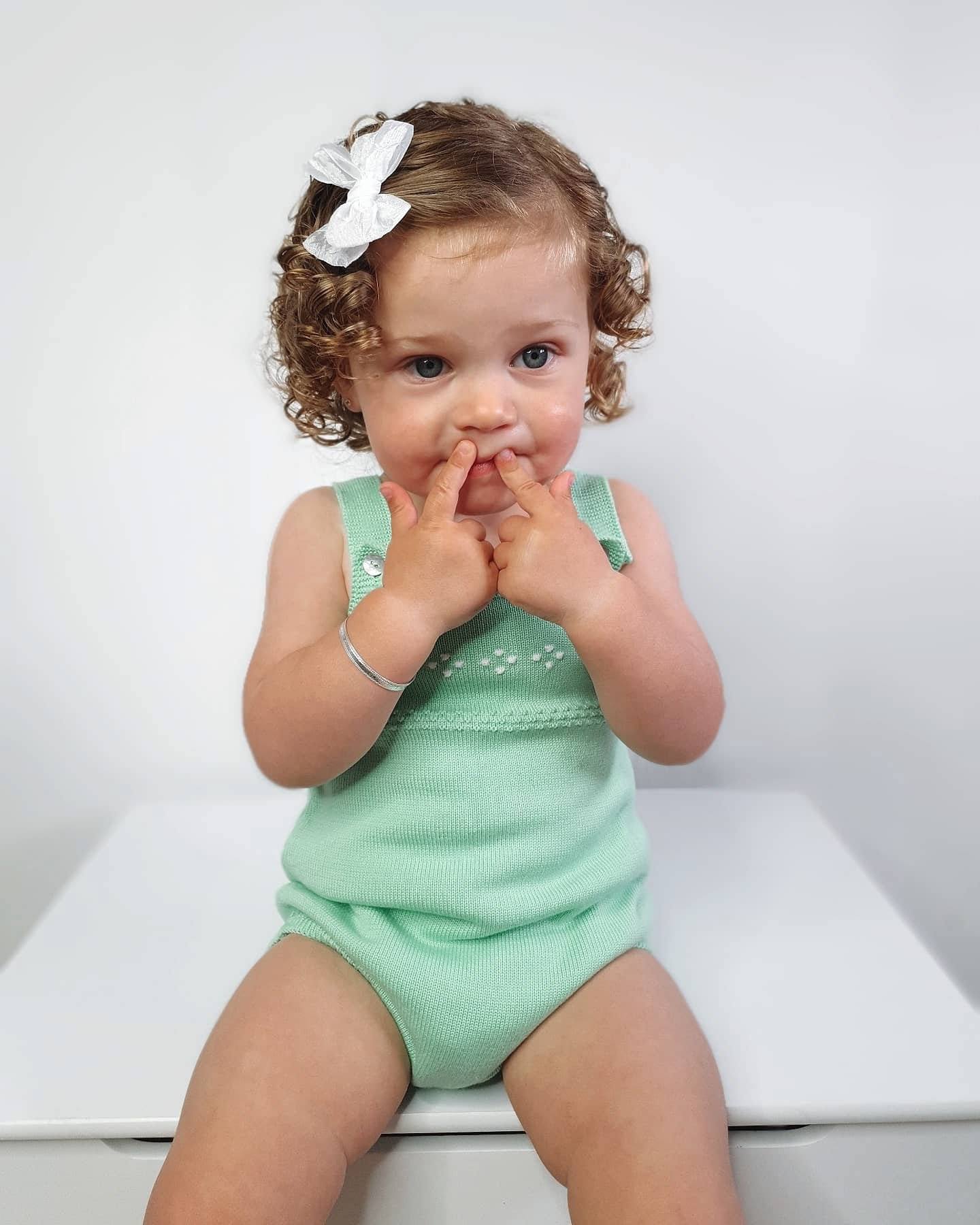 Classic Knitted Dungaree Romper for Women - Soft Cotton Jumpsuit in Apple Green | Casual Outfit, Maternity Wear & Photoshoot Dress