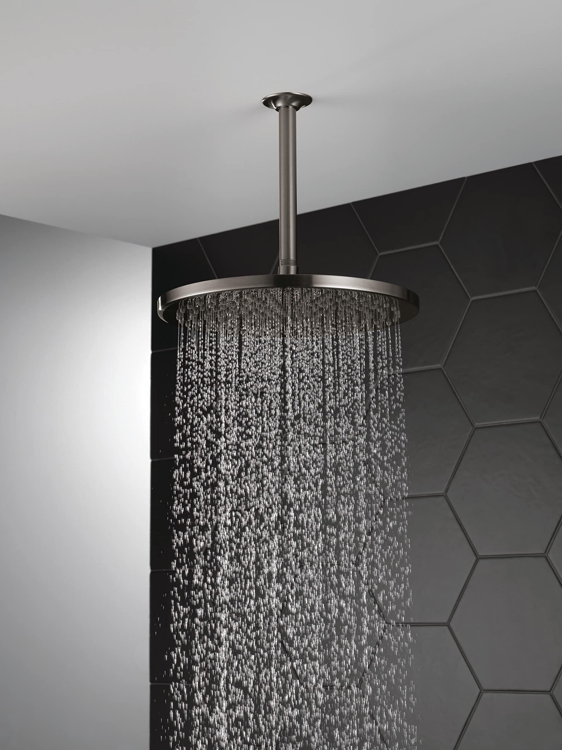 Delta Faucet Rain Shower Head - 12 Inch Black Stainless Steel Ceiling Mount Rainfall Showerhead with Lumicoat Finish (Includes Shower Arm) for Luxurious Spa-Like Bathroom Experience