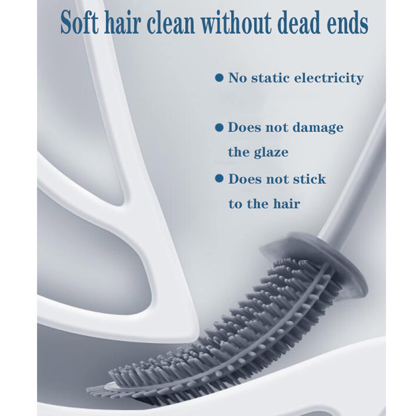 Deep Clean Silicone Toilet Brush Set - No-Slip Long Plastic Handle & Flexible Bristles with Hook - No Drilling Wall Mounted Quick Dry Holder for Bathroom (Gray) - Perfect for Small Spaces & Easy Bathroom Cleaning