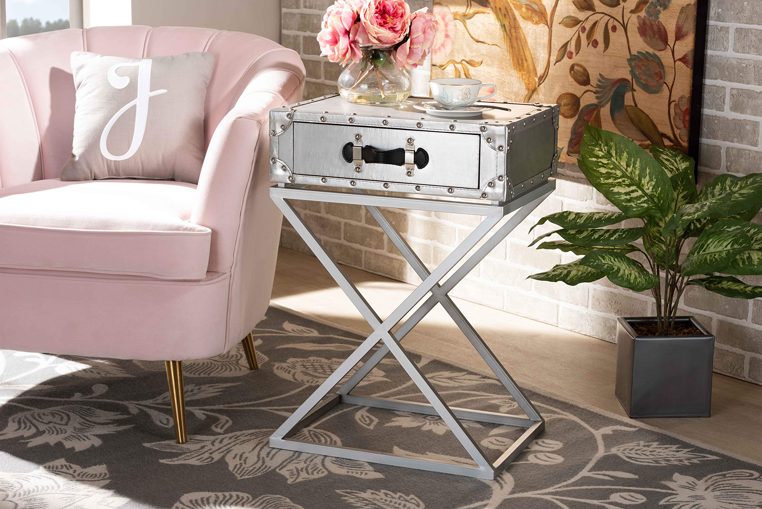 Baxton Studio Modern Nightstand - Silver and Black Bedside Table with Drawer for Bedroom Furniture | Perfect for Small Spaces, Apartment, and Guest Room