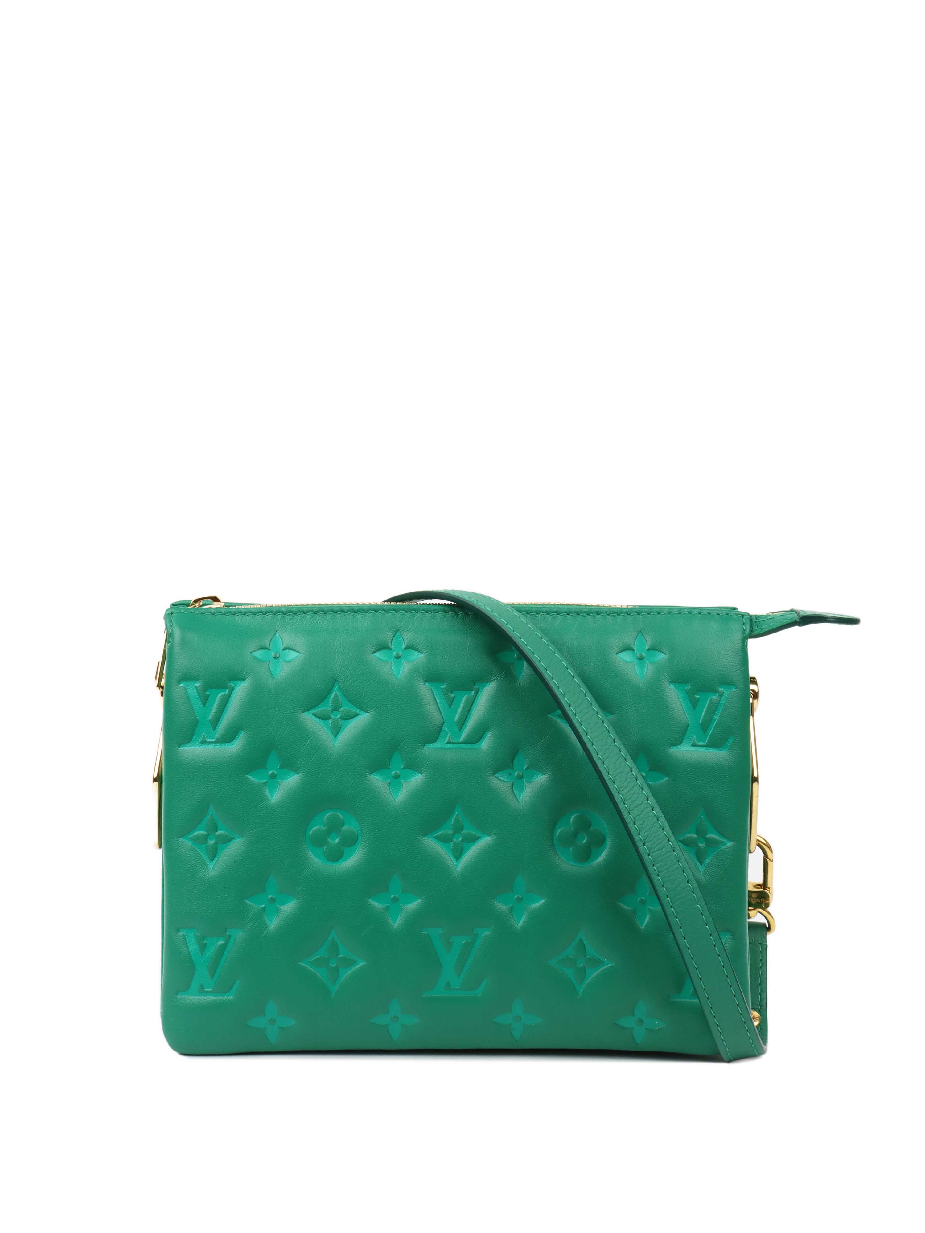 Louis Vuitton Vert Green Monogram Embossed Puffy Coussin BB Crossbody Bag with Gold Hardware - Perfect for Date Night, Parties & Luxury Fashion Accessories