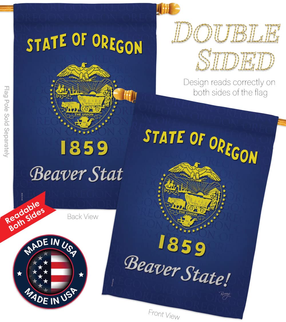 Oregon Americana House Flag Set - 28x40in w/Flagpole - Perfect for Outdoor Decor