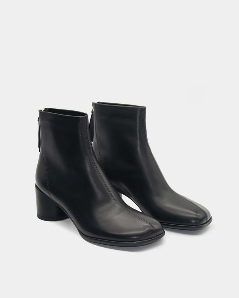 Black Calfskin Block Heel Ankle Boots for Women - Comfortable Chunky Heel Booties for Fall & Winter - Perfect for Office, Date Night & Casual Outfits