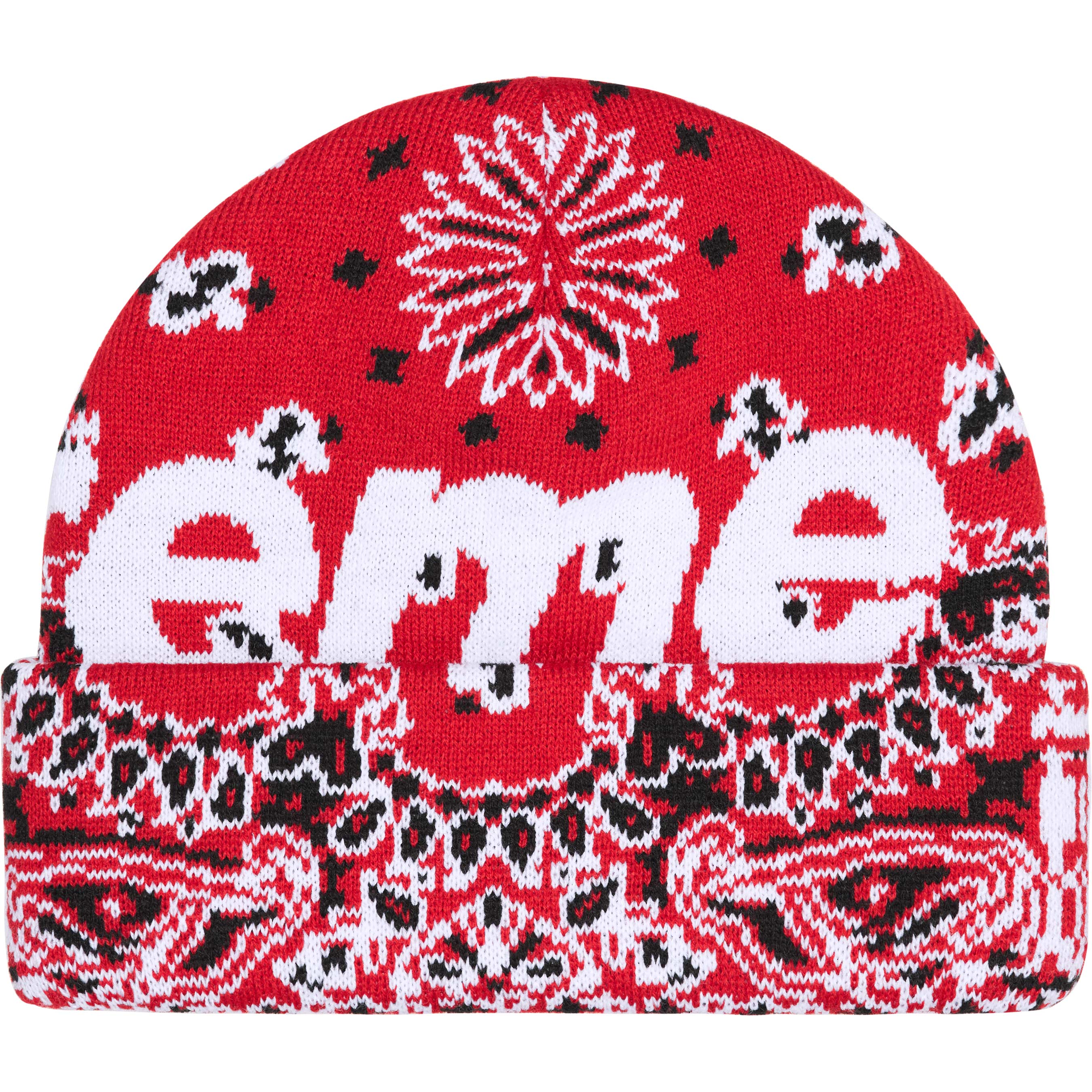 Supreme Big Logo Beanie - Red Bandana Design Winter Hat for Men & Women - Perfect for Cold Weather, Streetwear Fashion & Outdoor Activities
