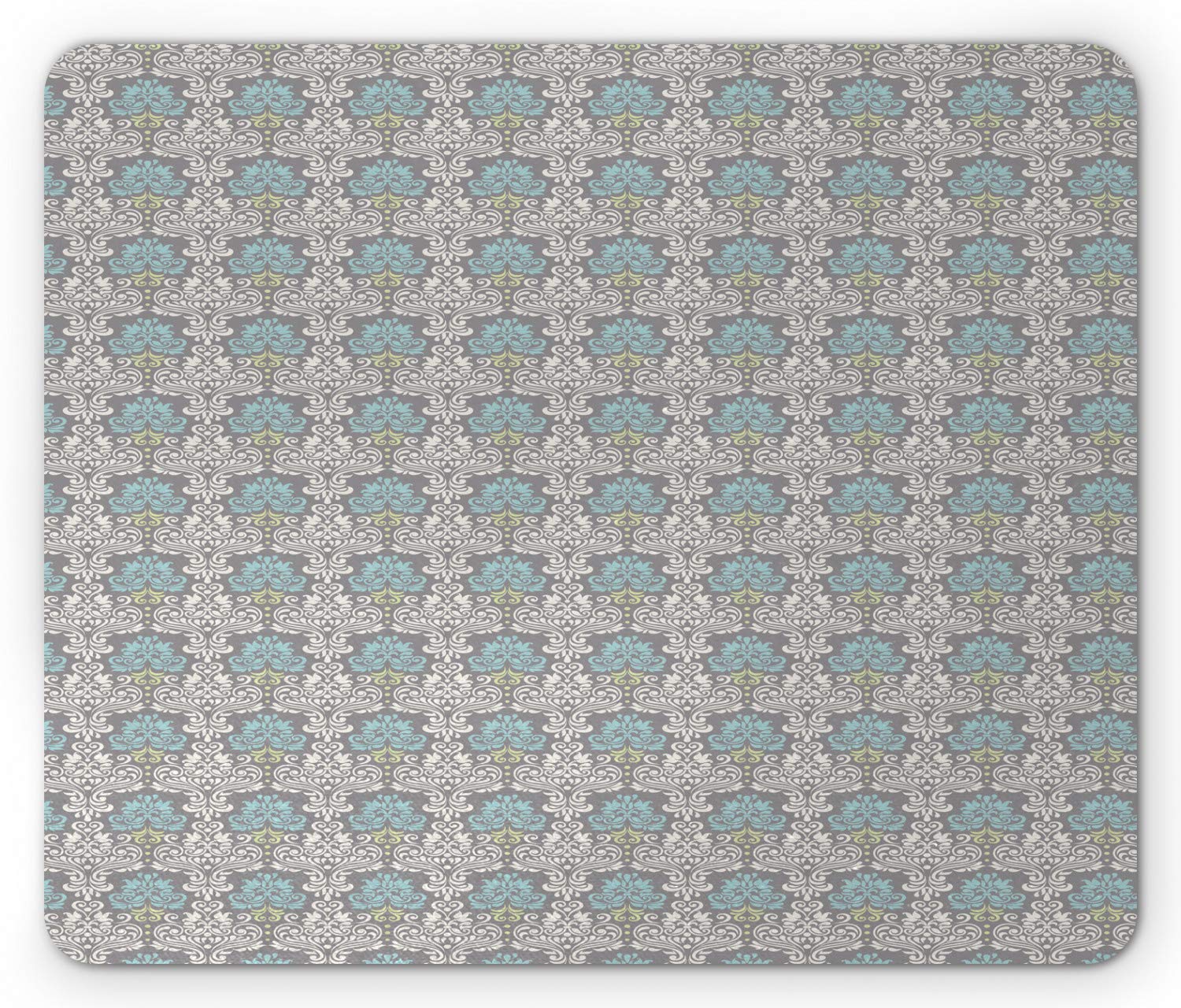 Ambesonne Vintage Damask Mouse Pad with Swirled Curly Foliage Motifs - Pastel Royal Floral Design, Non-Slip Rubber Base, Standard Size Rectangle Mousepad for Office, Gaming & Home Computer Use
