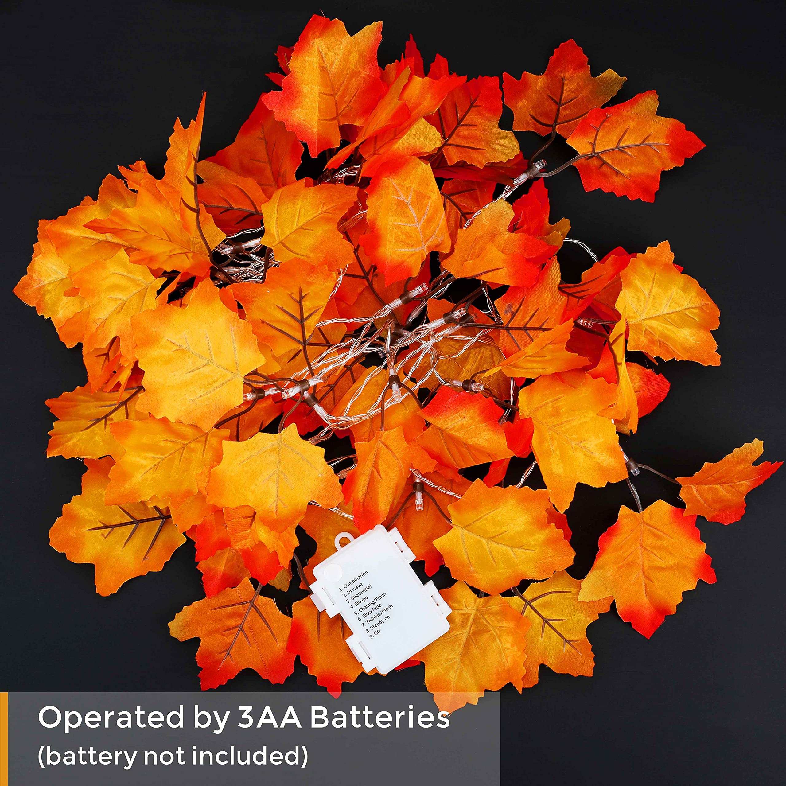 Luditek 40LED Maple Leaf Garland Lights - 8 Lighting Modes with Timer, Battery Operated Waterproof String Lights for Thanksgiving, Halloween & Fall Decor | Indoor/Outdoor Autumn Decorations for Home, Garden, and Party