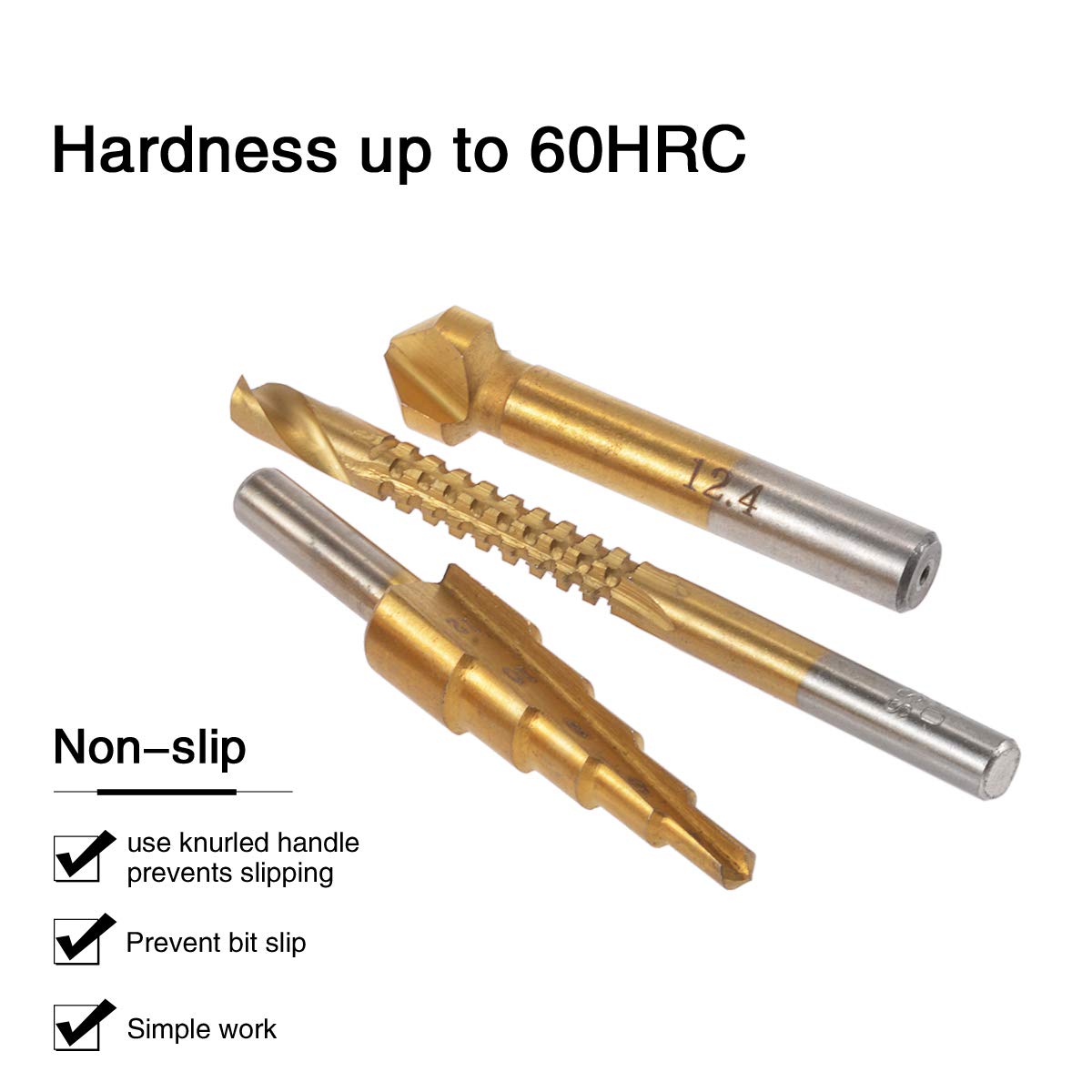 KATUR 4Pcs HSS Titanium Coated Drill Bit Set - 6mm Saw Twist, 4-12mm Step, 8-20mm Umbrella, 12.4mm Chamfering End Mill Cutter (Round Shank) for Metal, Wood, Plastic Drilling | DIY Projects & Professional Use