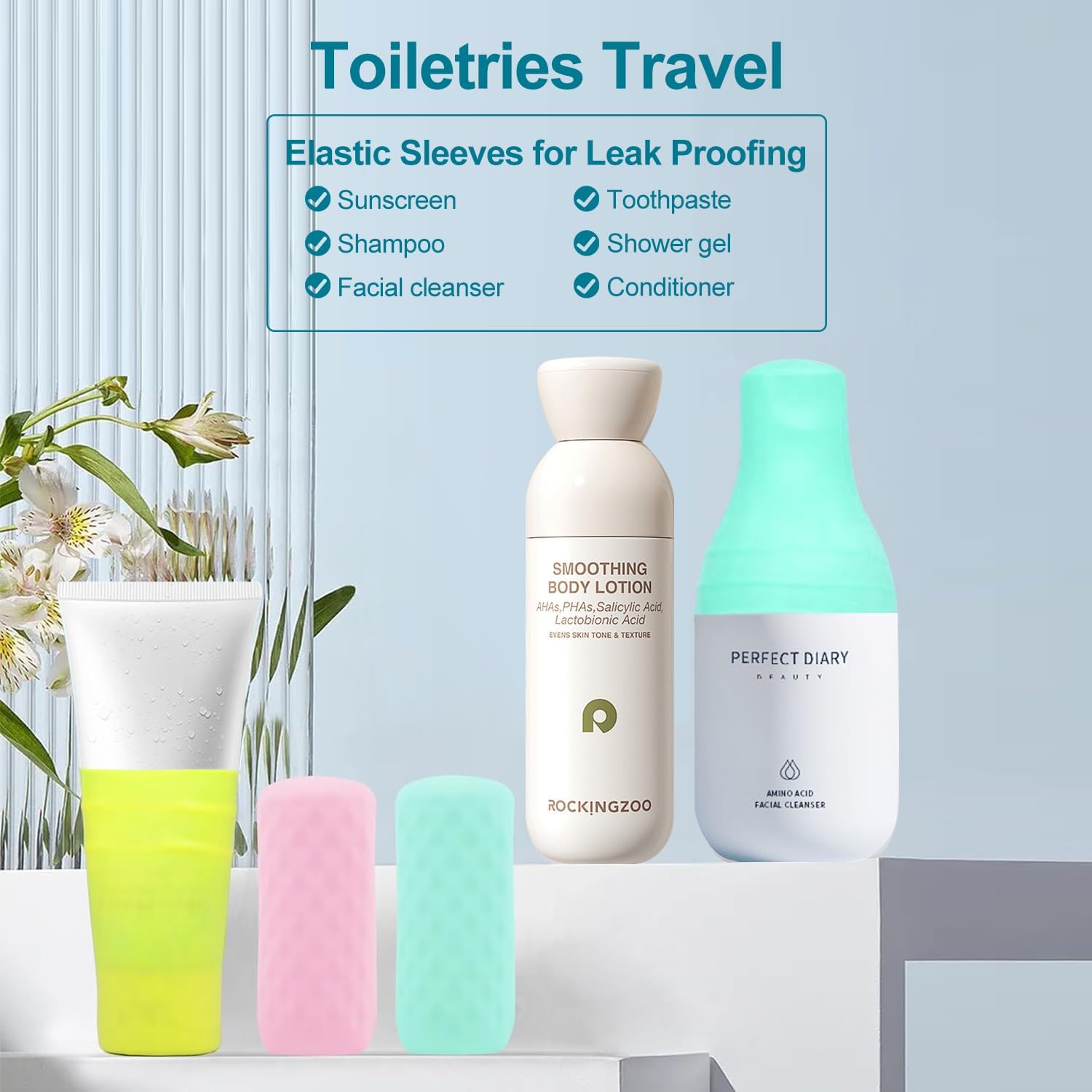 10 Pack Silicone Bottle Covers - Leak Proof Travel Essentials for Cruise Ships & Vacations - Universal Fit for Most Travel Size Toiletries (Men & Women) - Perfect for TSA Compliance & Organized Packing