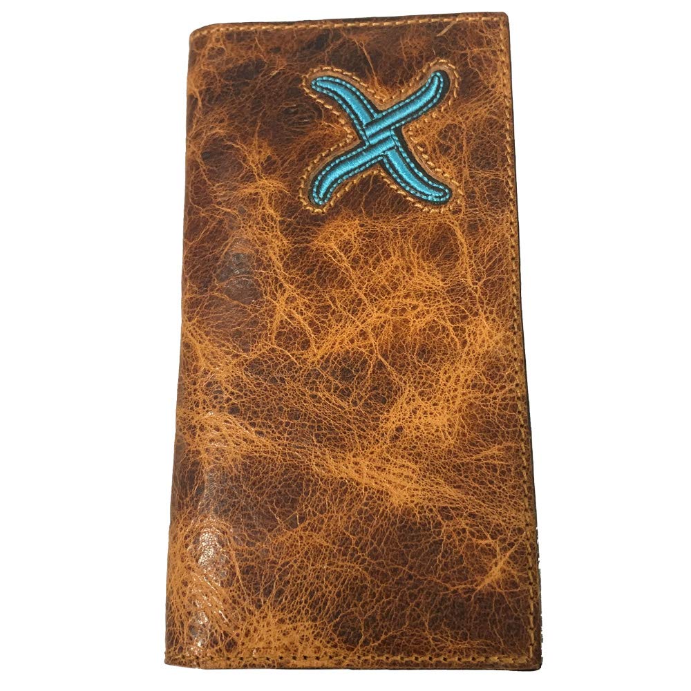Twisted X Distressed Leather Wallet with Turquoise X (Rodeo) - Genuine Leather Bifold Wallet for Men - Perfect for Everyday Use, Travel & Western Style Fashion