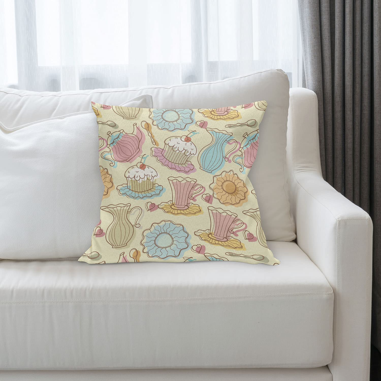 Ambesonne Tea Party Pillow Cover 16x16