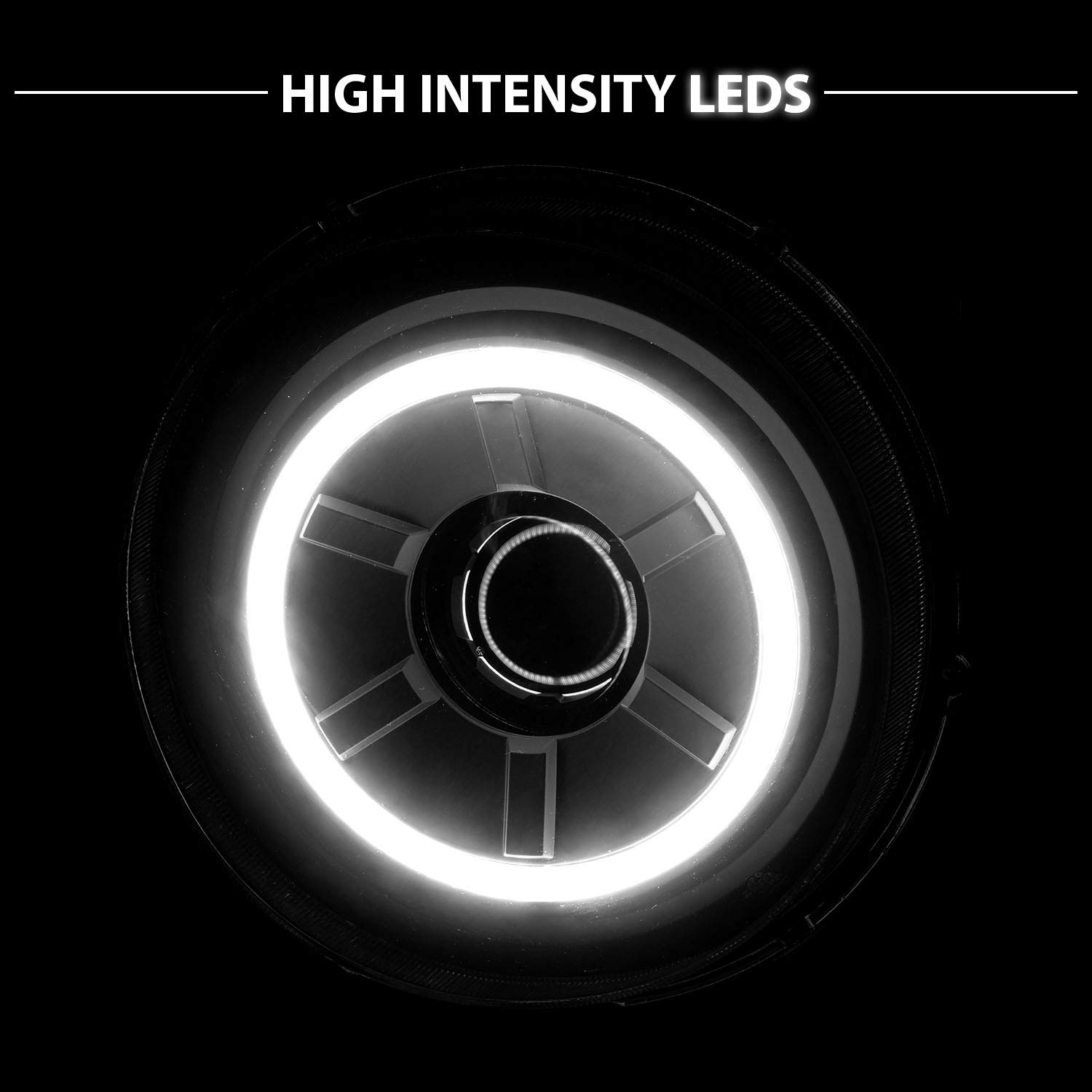 AmeriLite Black LED Projector Headlights with Halo Ring - Replacement for Toyota FJ Cruiser (Both Driver & Passenger Side) | Durable, Bright Lighting for Off-Road Adventures & Night Driving