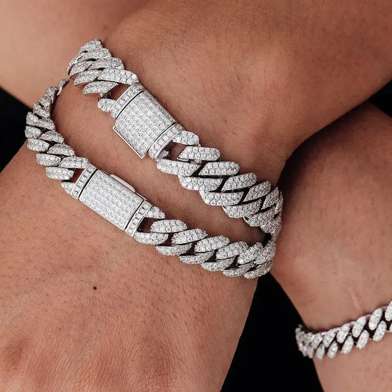 ROBUKF Genuine Moissanite 6mm Cuban Link Bracelet for Men - VVS1 Diamond Clarity, 925 Sterling Silver White Gold Plated | Luxury Hip Hop Jewelry Gift for Birthday, Anniversary & Special Occasions