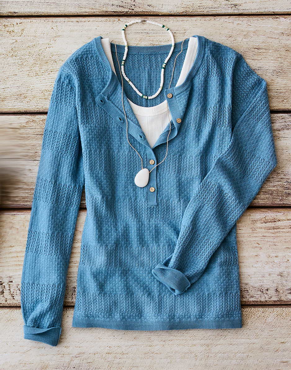 Amara Pointelle Sweater for Women - Soft Knit Pullover in Storm Grey | Cozy Winter Fashion for Casual Outfits & Office Wear
