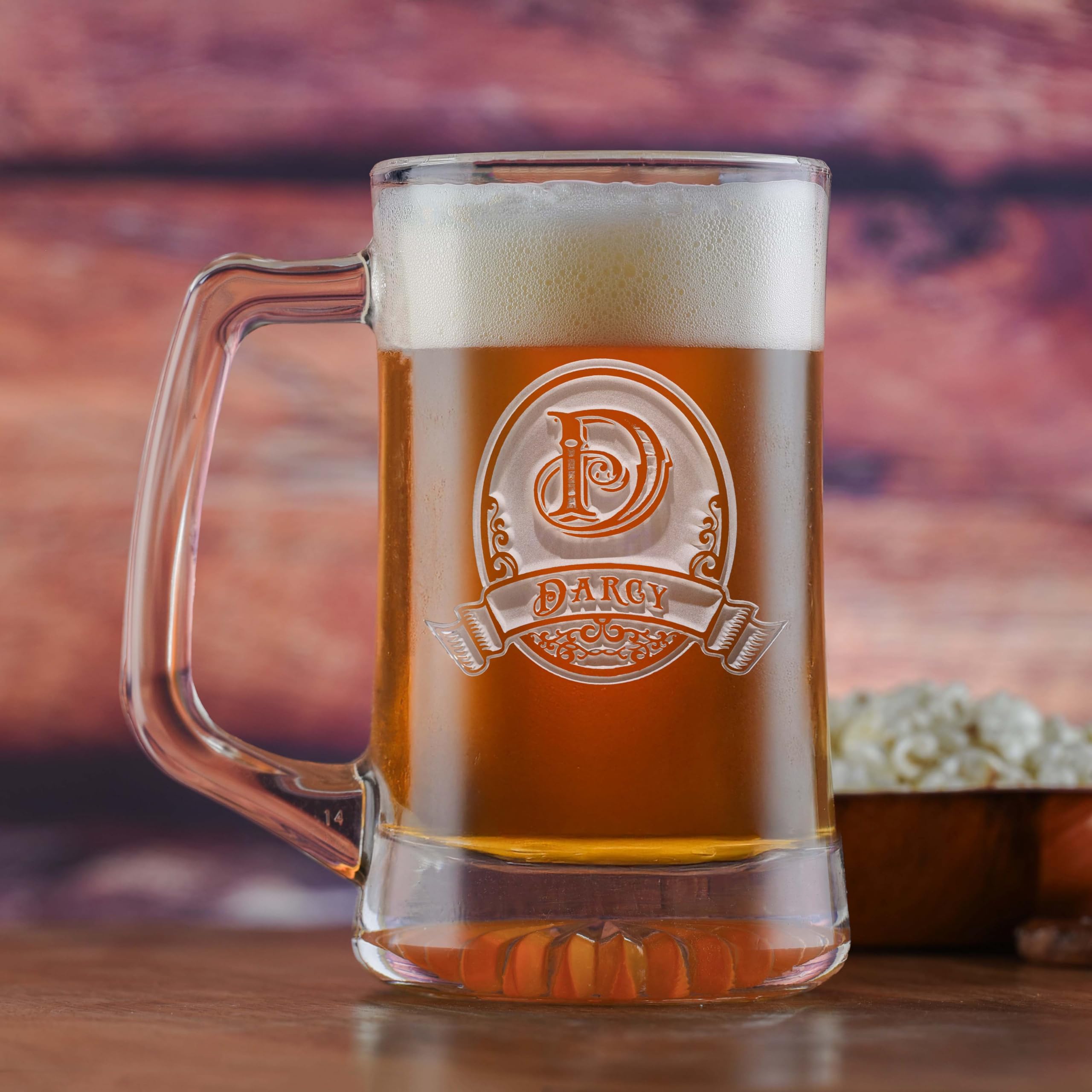 Personalized Monogrammed Beer Mugs Set of 4 - Custom Engraved Glass Cups for Gifts, Parties & Home Bar Decor