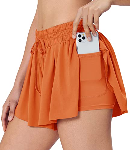 Healthyoga Women's Flowy Running Shorts - Athletic Workout Shorts with Skort Design for Yoga, Gym & Outdoor Activities