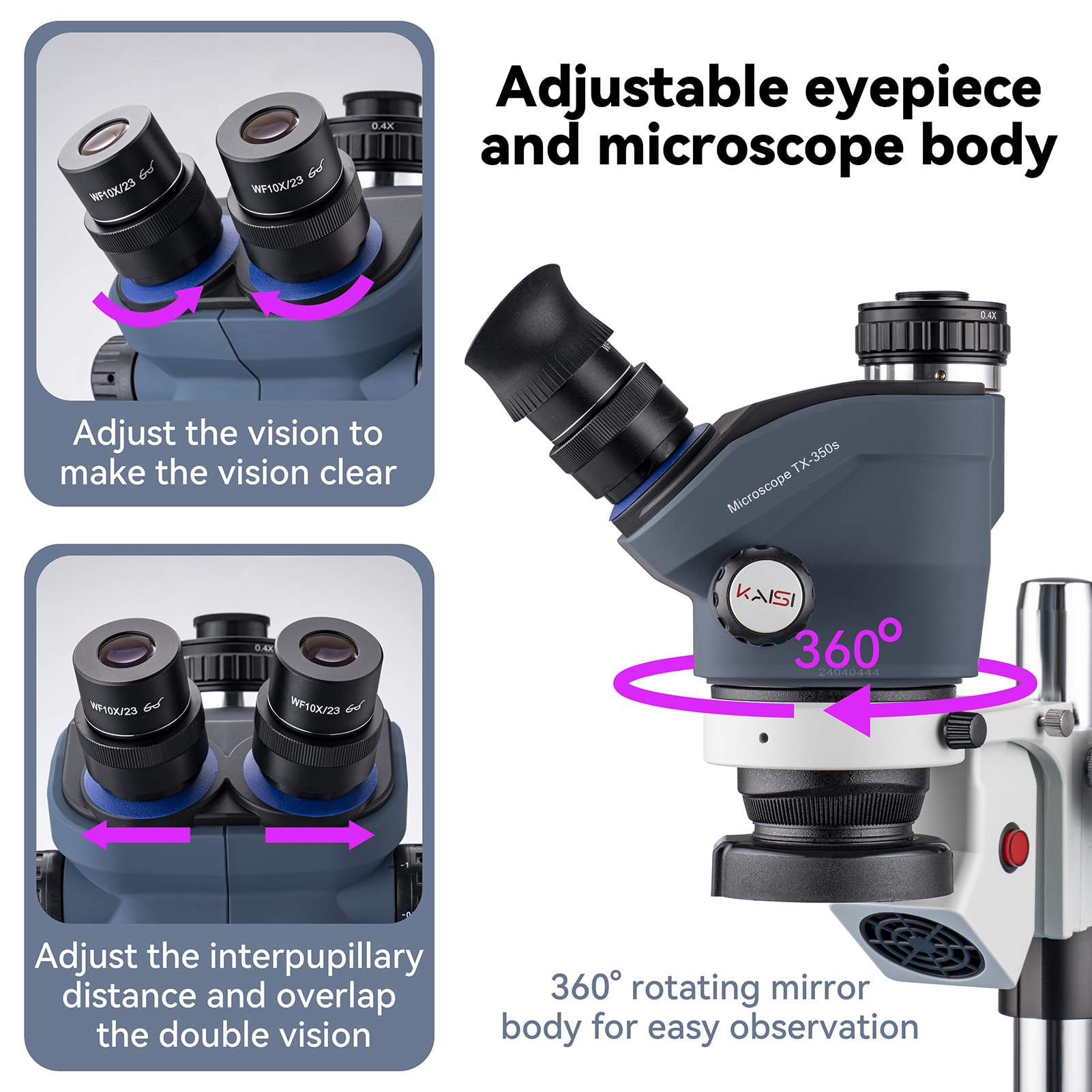 Professional Trinocular Stereo Microscope 7X-50X Magnification with WF10x23 Eyepieces - Ideal for Electronics Repair, Soldering, PCB Inspection & Lab Research