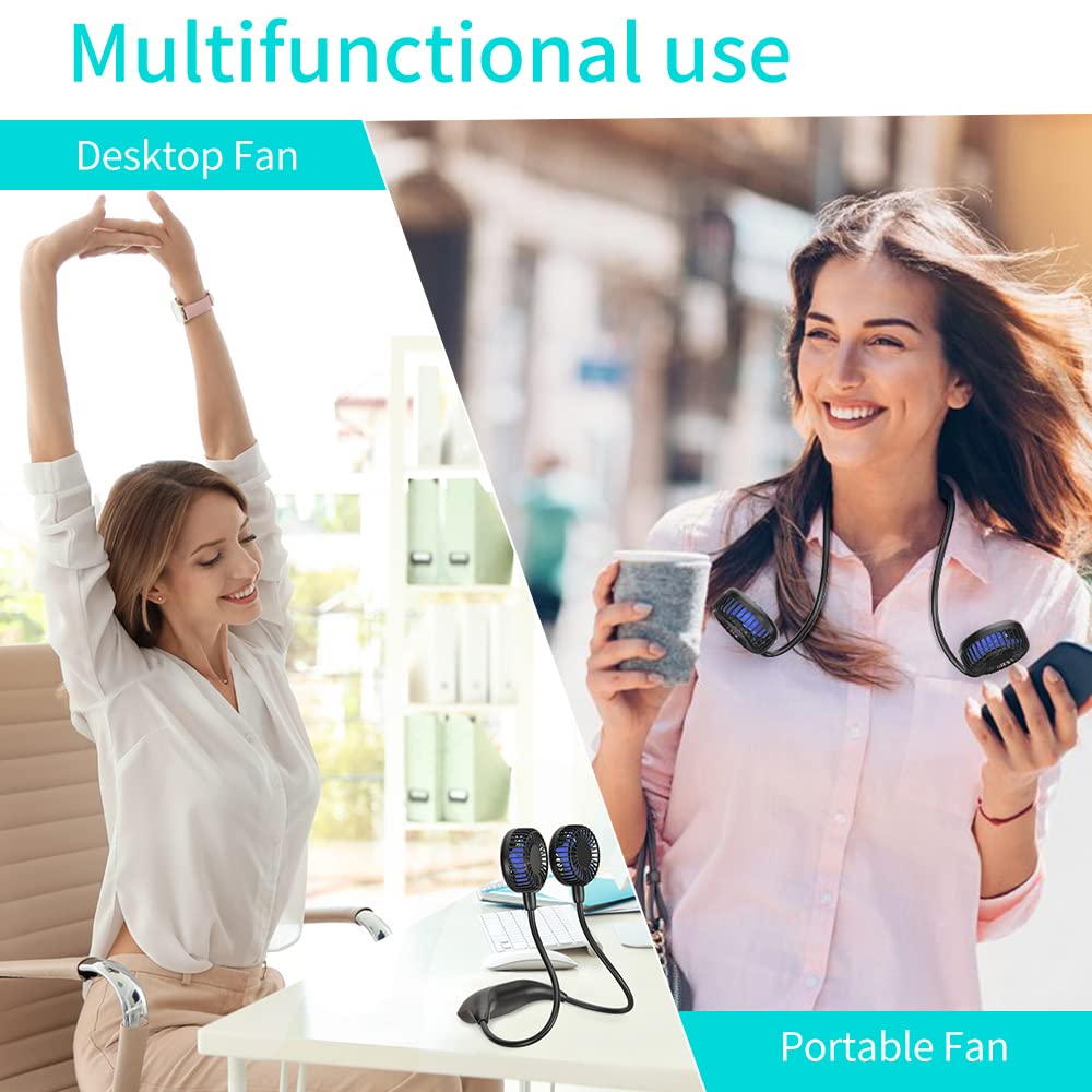 10000mAh Rechargeable Neck Fan with 360° Rotation - Hands Free Portable Personal Cooling Fan for Travel, Sports, Hiking & Outdoor Activities - Long Lasting 48H Battery Wearable Fan for Disney Trips, Cycling & Summer Heat Relief