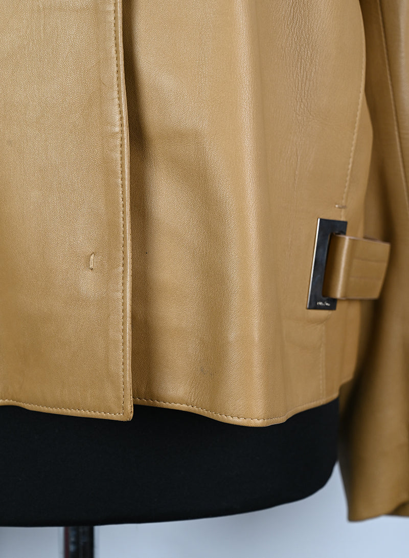 Prada Nappa Leather Jacket in Biscuit Color - Size 44 | Luxury Italian Outerwear for Men, Business & Casual Wear