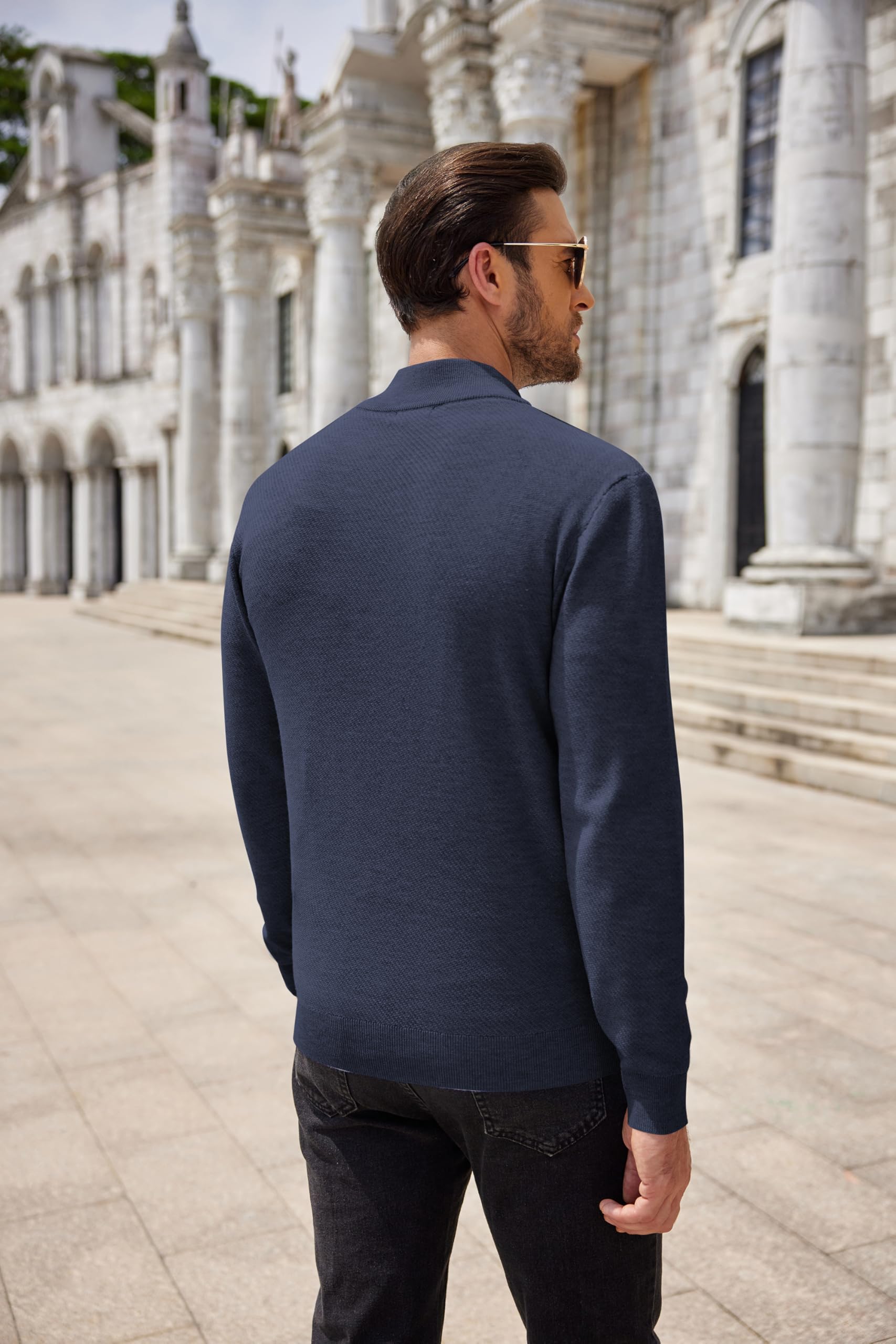 COOFANDY Men's Slim Fit Quarter Zip Sweater - Lightweight Knit Pullover with Mock Neck, Long Sleeve Casual Sweater for Work, Travel & Outdoor Activities