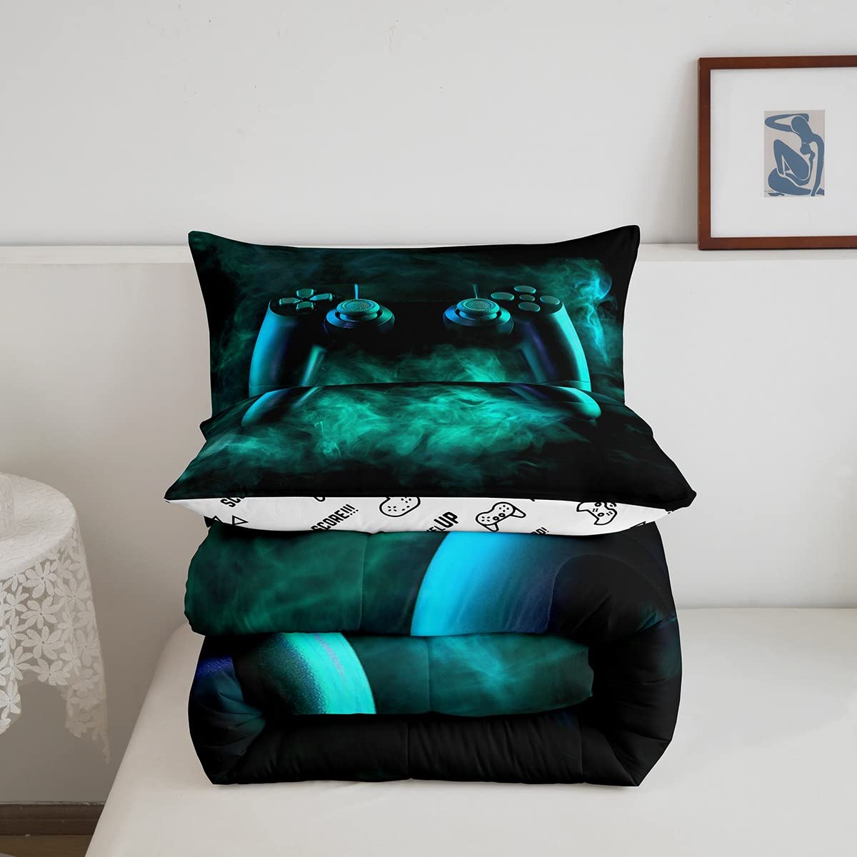 Erosebridal Twin Gaming Bedding Set for Boys - Green Gamer Comforter & Sheet Set - Perfect for Kids & Toddler Bedrooms, Gaming Room Decor & Sleepovers