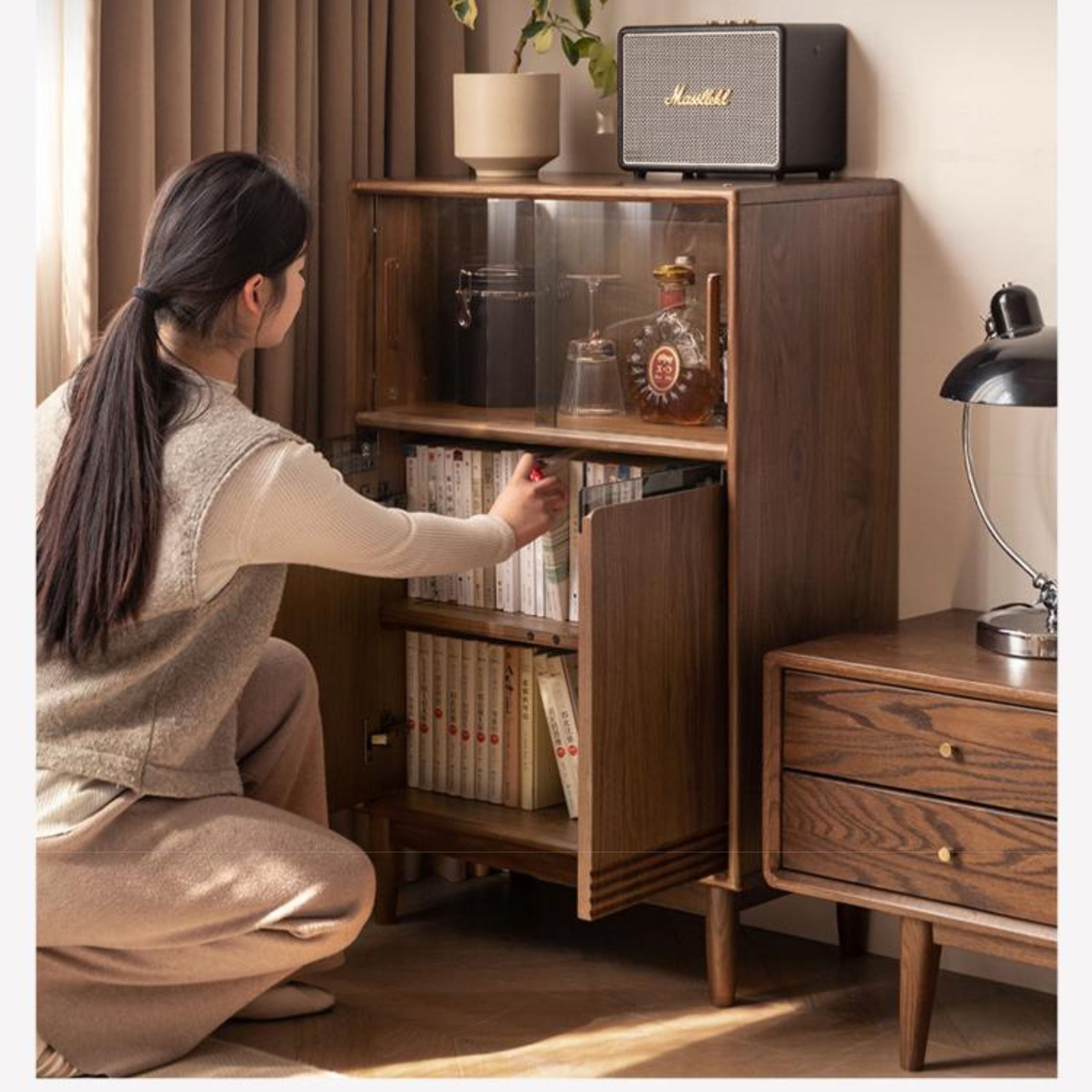 Premium Black Walnut Solid Wood Modern Side Cabinet - Stylish Storage for Living Room, Bedroom & Entryway - Mid-Century Inspired Home Decor