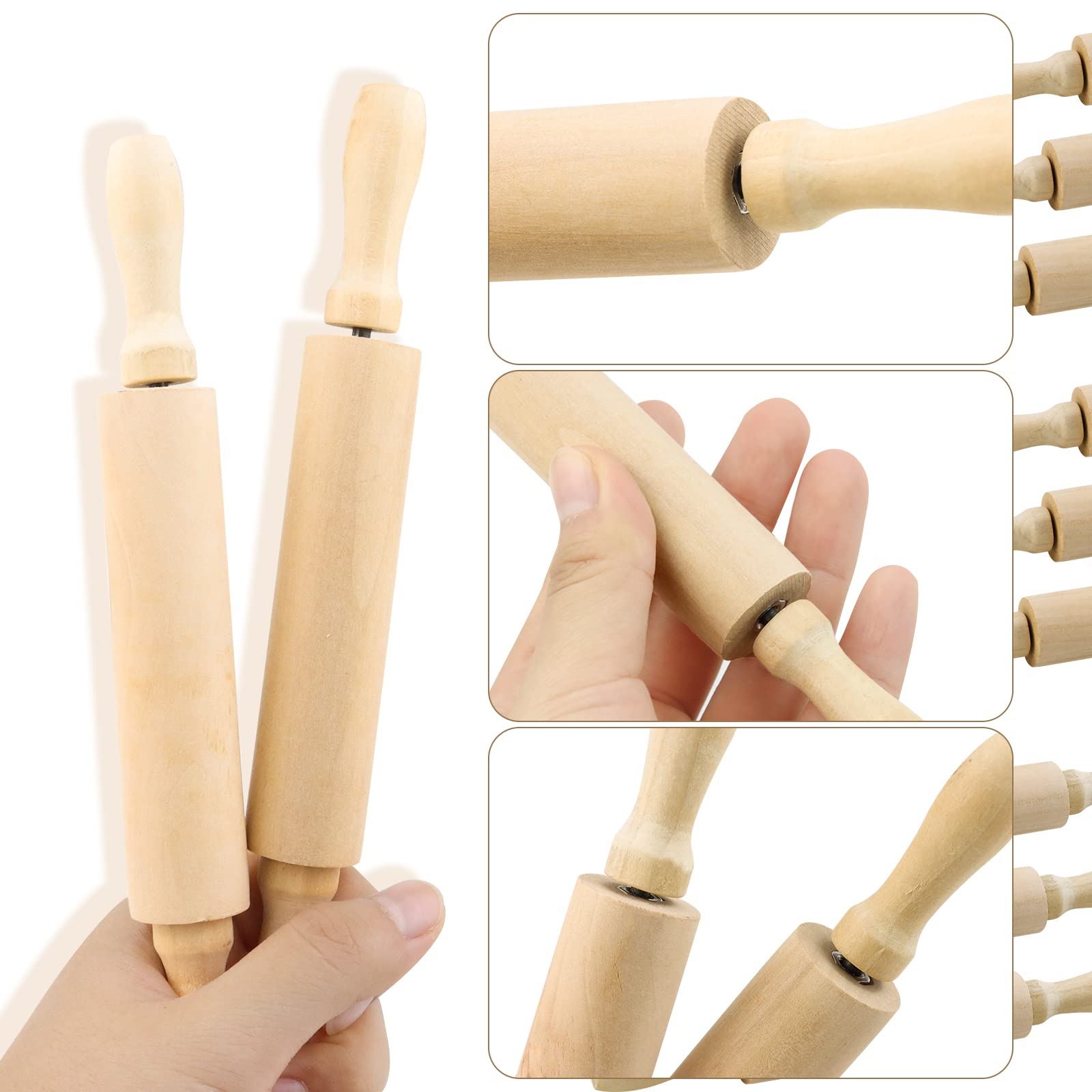 BILLIOTEAM 6 Pack 8 Inch Mini Wooden Rolling Pins for Kids - Perfect for Baking, Cookie Dough, Arts & Crafts, Clay & Play Doh - Ideal for Children's Cooking Activities & DIY Projects