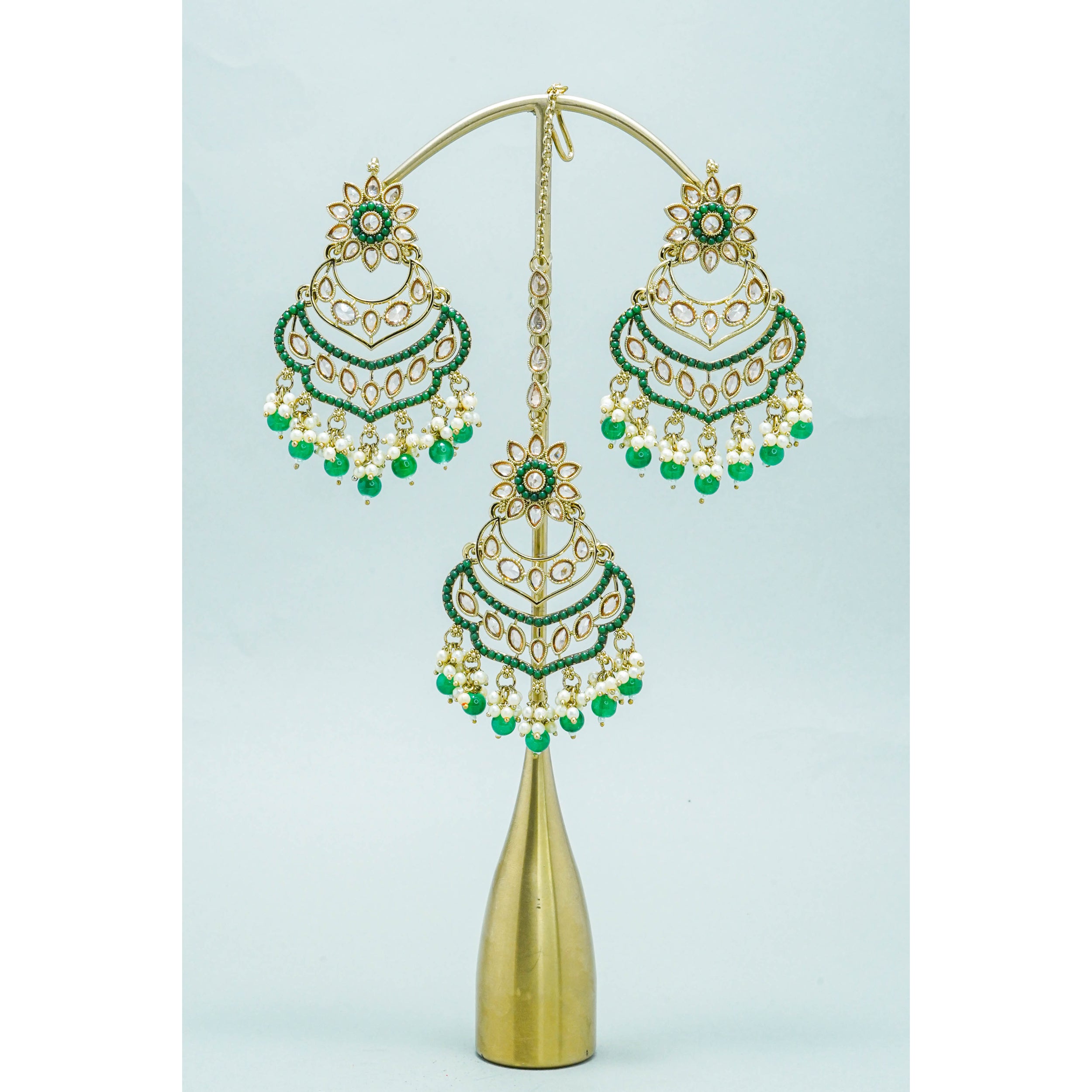 Tara Polki Earrings with Tikka - Traditional Indian Jewelry for Weddings, Parties & Festivals | Handmade Ethnic Accessories for Women