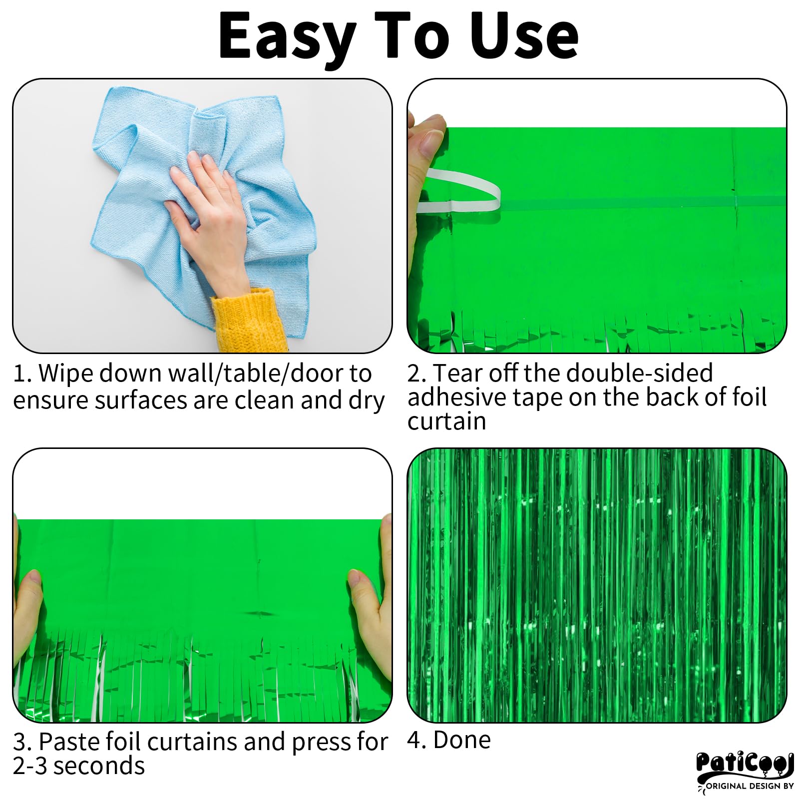 Premium Green Tinsel Foil Fringe Curtains - 4 Pack Thickened 3.2x8.2 FT Party Streamers - Durable Birthday, Jungle, Dinosaur, Sports Theme Decorations - Perfect for Backdrops, Photo Booths & Event Decor