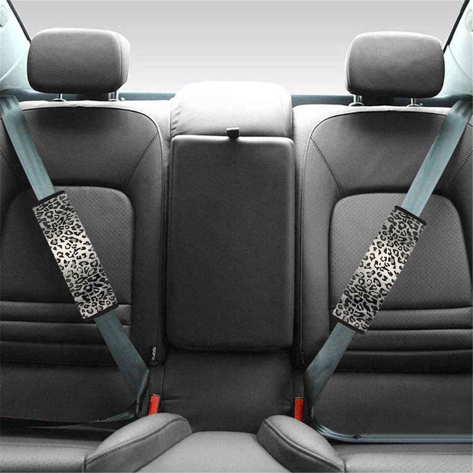 Dreaweet Grey Leopard Print Seat Belt Covers for Adults & Kids - 2 Pack Universal Soft Car Seatbelt Pads - Safe & Stylish Accessory for Comfortable Driving, Long Trips, and Road Safety