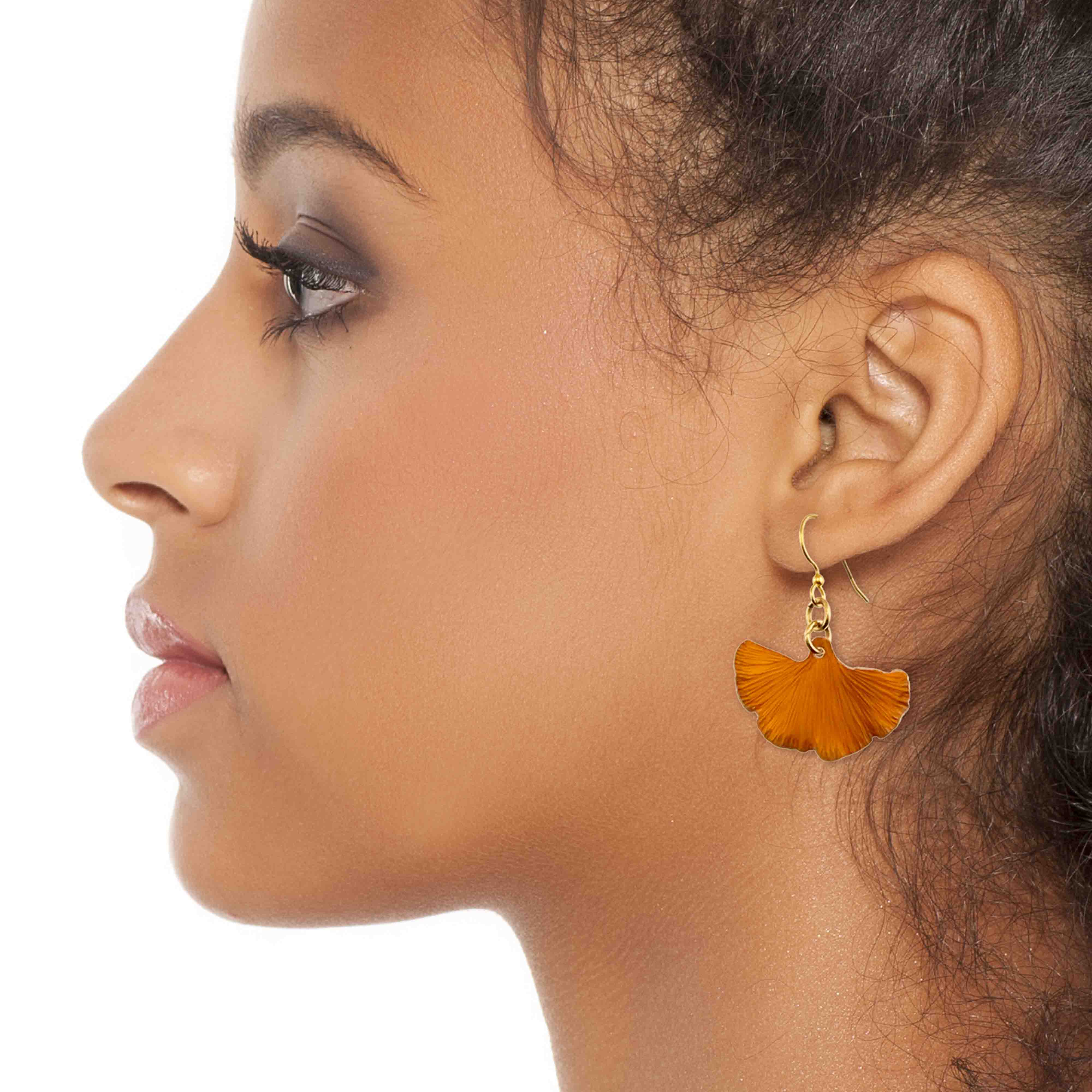 Small Orange Anodized Aluminum Ginkgo Leaf Earrings - Lightweight Dangle Earrings for Women, Nature-Inspired Jewelry - Perfect for Everyday Wear, Boho Outfits & Special Occasions