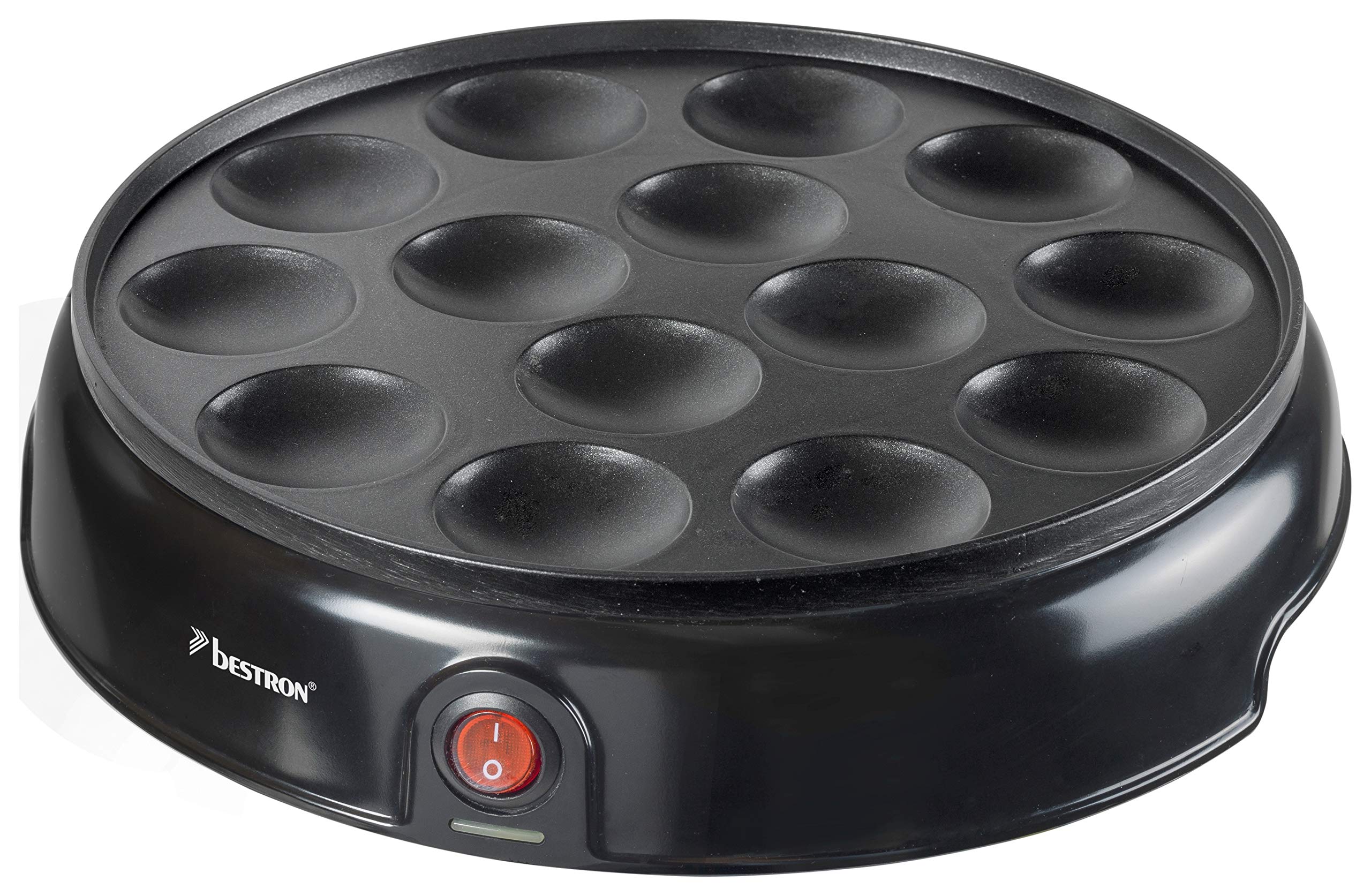 Bestron Retro Design Dutch Poffertjes Pancake Maker - Non-Stick Coating & Indicator Light, Mini Crepes Machine, Sweet Dreams Collection, Black - Perfect for Breakfast, Brunch & Dessert Parties