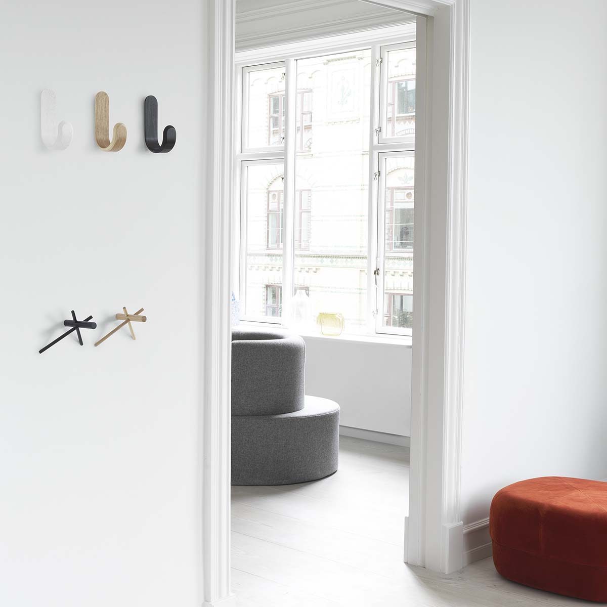 NORMANN COPENHAGEN Wooden Sticks Hooks - Set of 2 Natural Wall Hooks for Hanging Coats, Hats & Towels - Perfect for Entryway, Bathroom & Bedroom Organization
